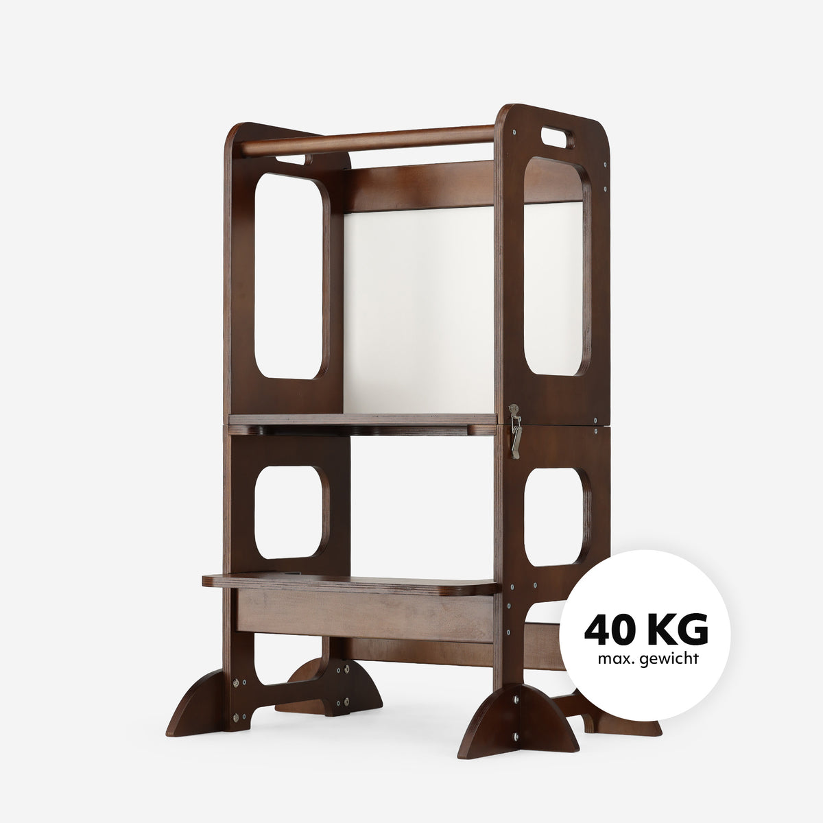 Luxuriöser 4-in-1-Lernturm aus Holz mit Zeichenbrett und Spieltisch – Warm Brown