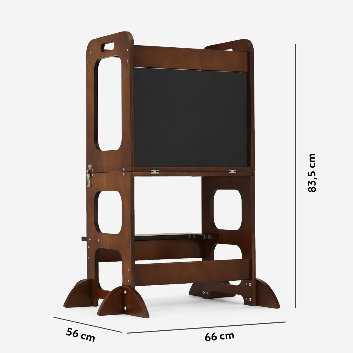 Luxuriöser 4-in-1-Lernturm aus Holz mit Zeichenbrett und Spieltisch – Warm Brown