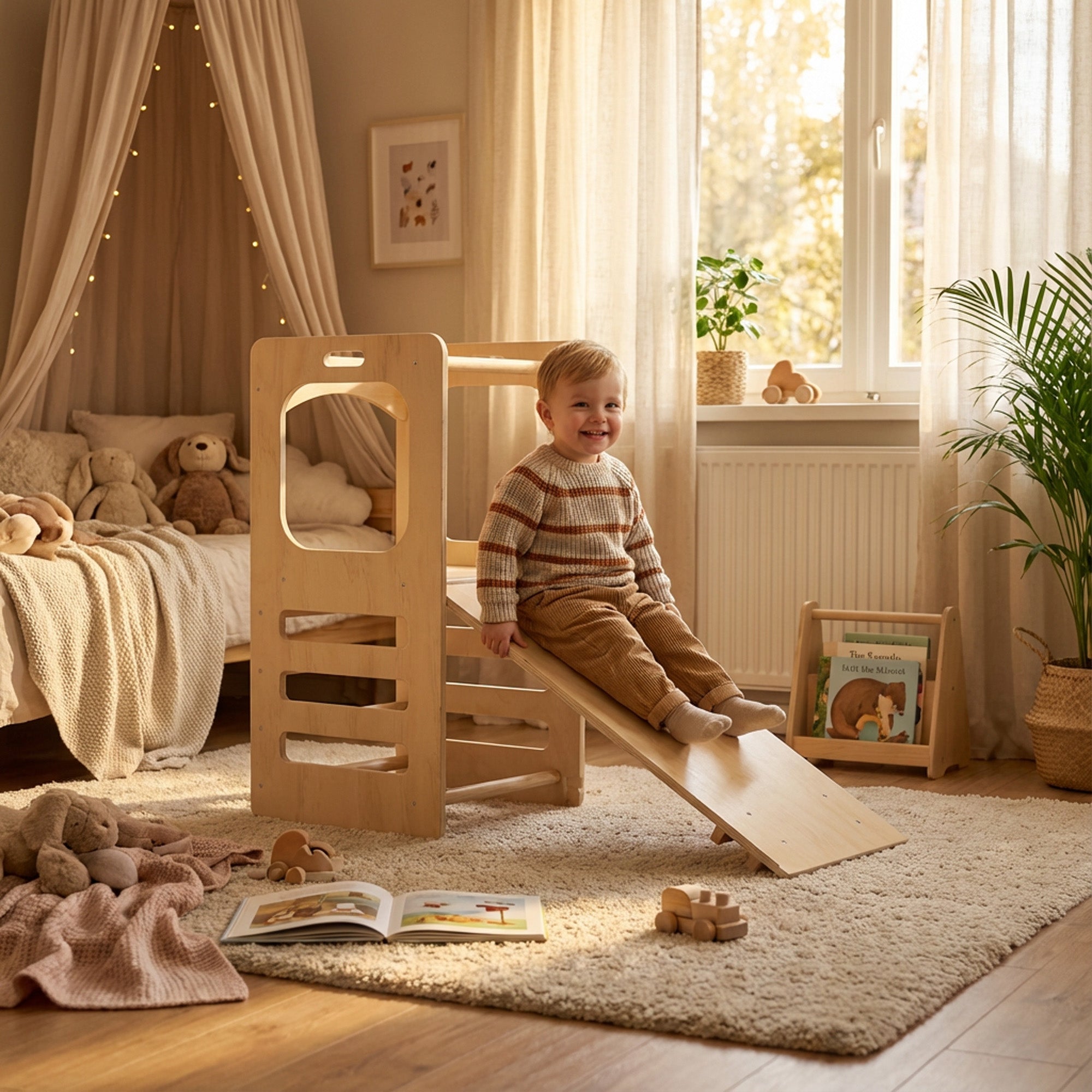 Luxury 4-in-1 Learning Tower - Climbing Tower with Slide and Chalkboard