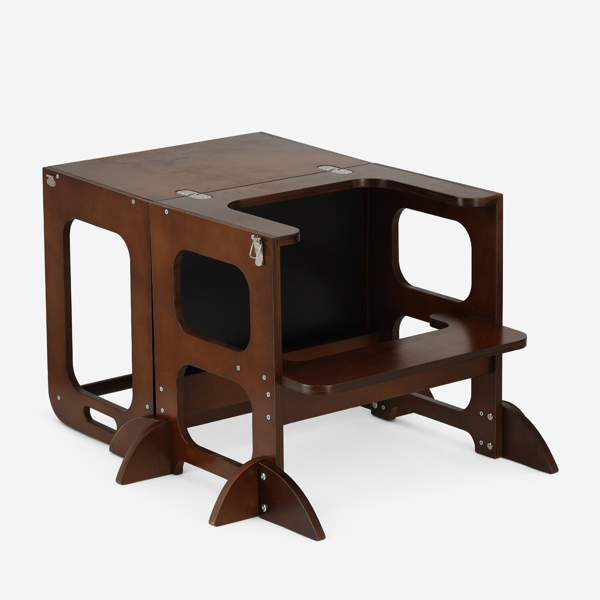 Luxuriöser 4-in-1-Lernturm aus Holz mit Zeichenbrett und Spieltisch – Warm Brown