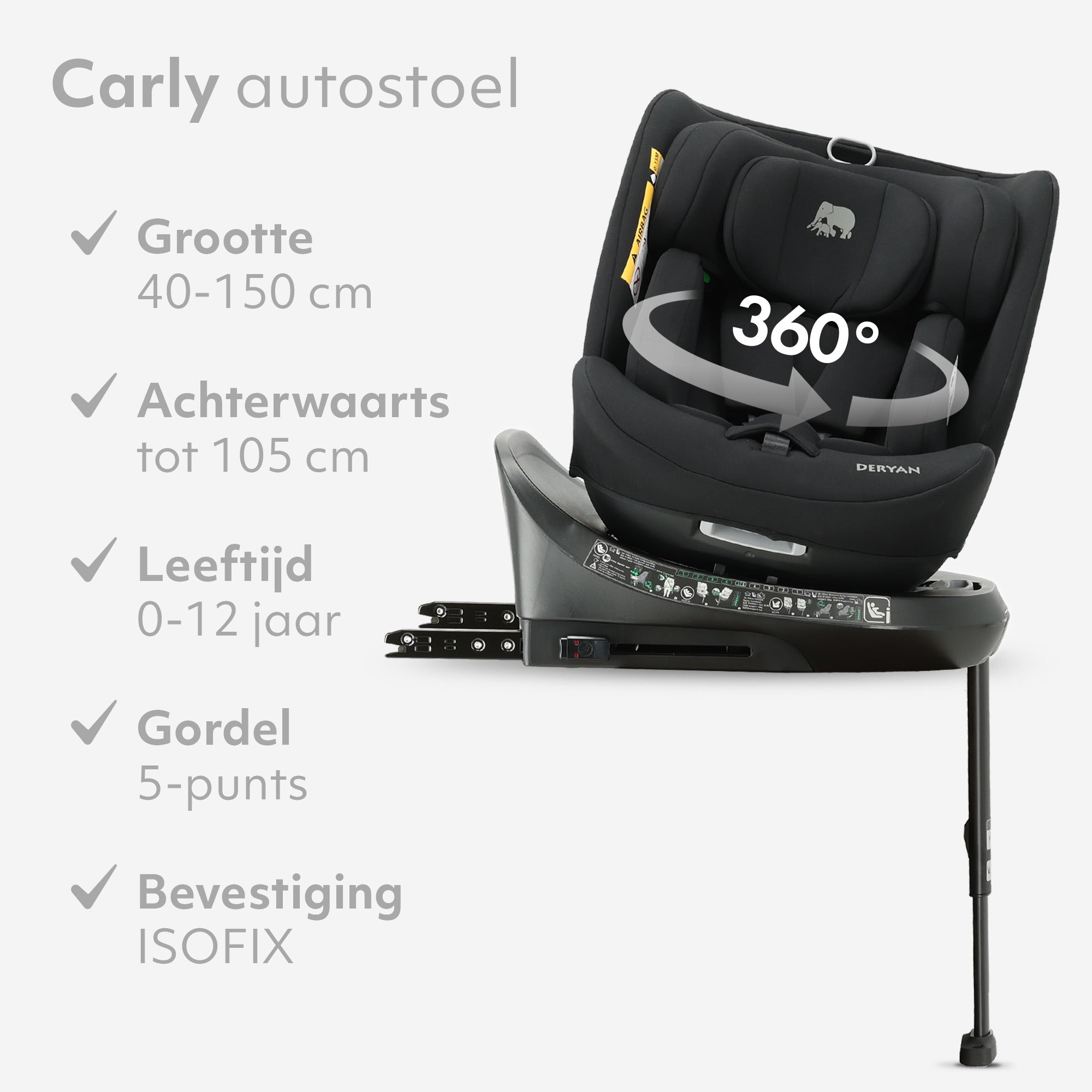 Carly Luxe i-Size Autostoel - 0-36kg - Isofix + steunpoot - 360 draaibaar