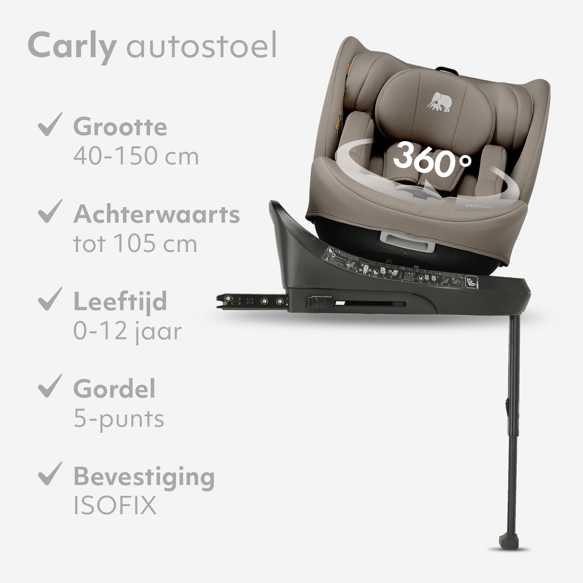 Carly Luxe i-Size Car Seat - 0-36 kg - Isofix + support leg - 360° rotatable - Truffle Sand