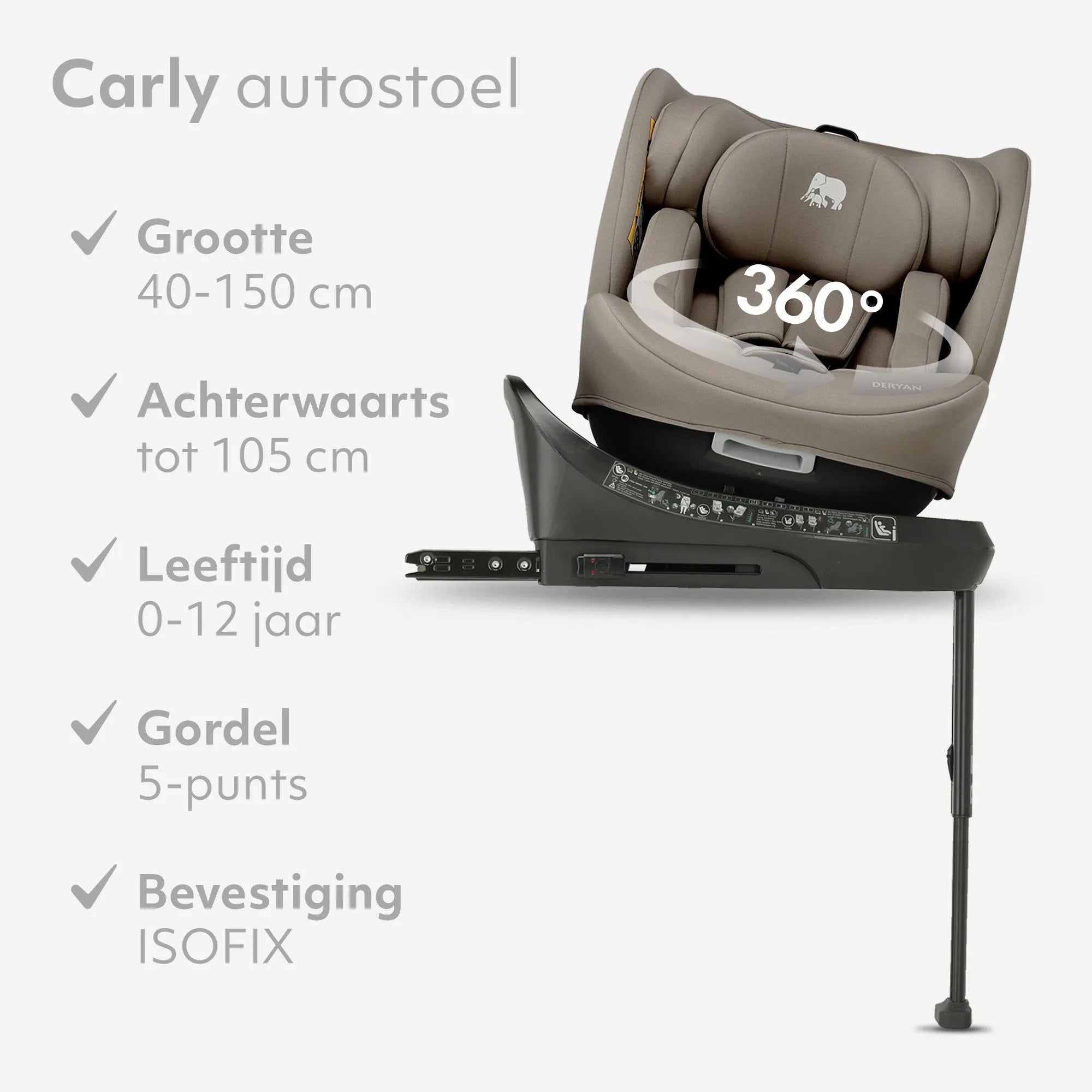 Carly Luxe i-Size Car Seat - 0-36 kg - Isofix + support leg - 360° rotatable - Truffle Sand
