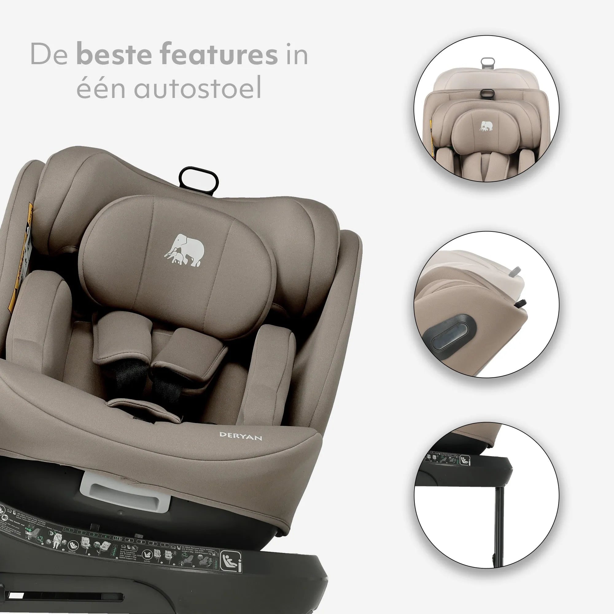 Carly Luxe i-Size Car Seat - 0-36 kg - Isofix + support leg - 360° rotatable - Truffle Sand