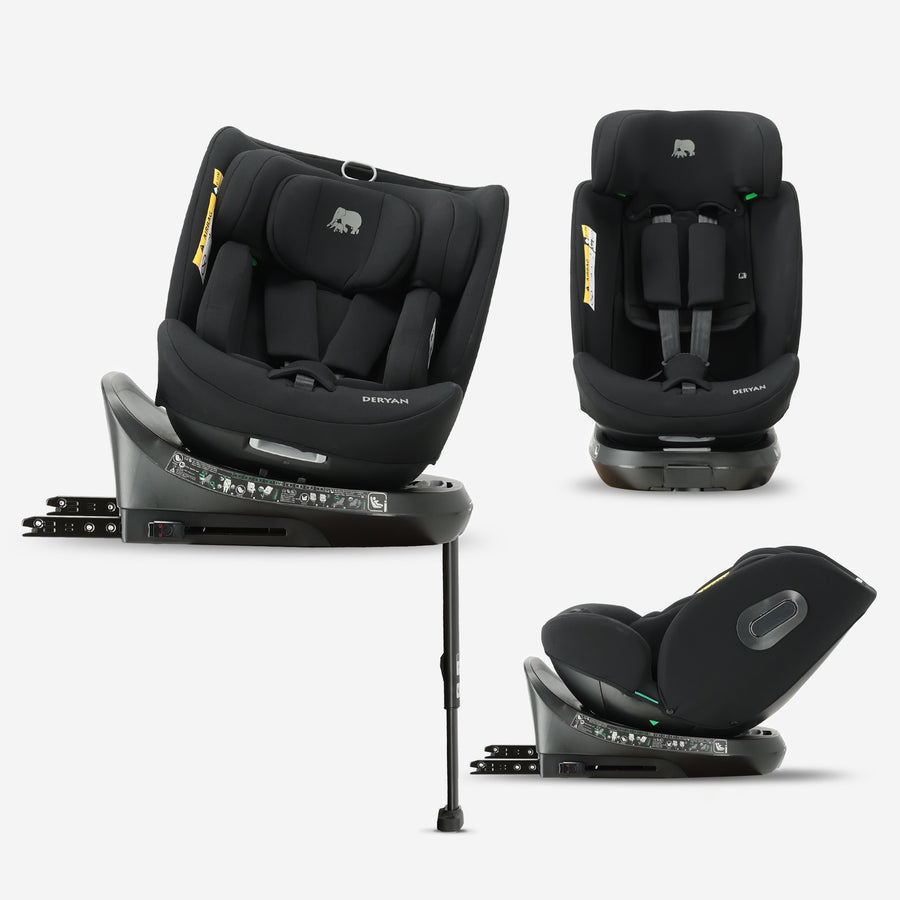 Carly Luxe i-Size-autostol – 0–36 kg – Isofix + støtteben – 360° drejelig – Sort