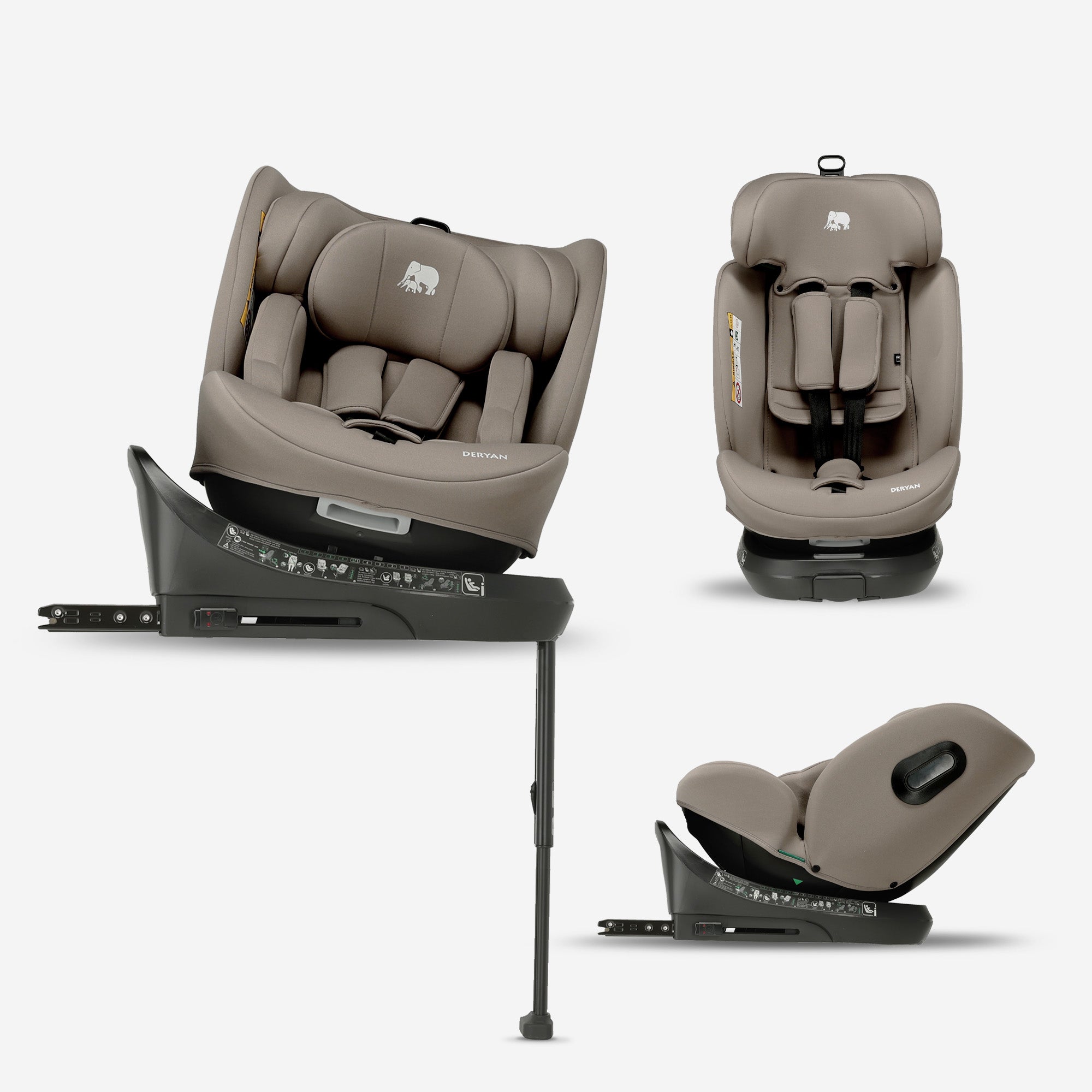 Carly Luxe i-Size-autostol – 0–36 kg – Isofix + støtteben – 360° drejelig – Truffle Sand