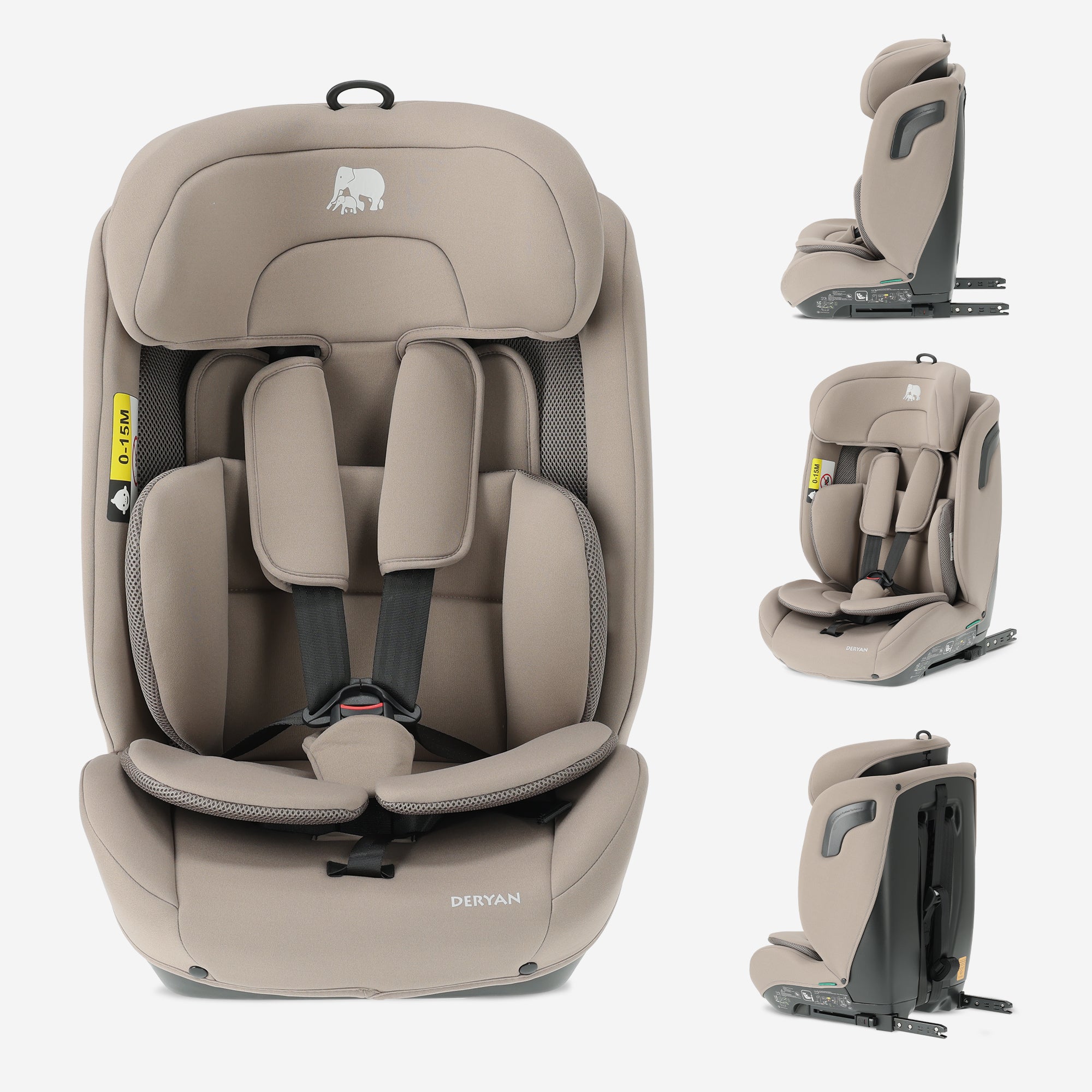 Carter Luxe i-Size/Isofix Car Seat 76–150 cm – 9–36 kg – Deep Seat – Adjustable Headrest – Safety Systems – Easy to Clean – Group 1/2/3 – Nougat