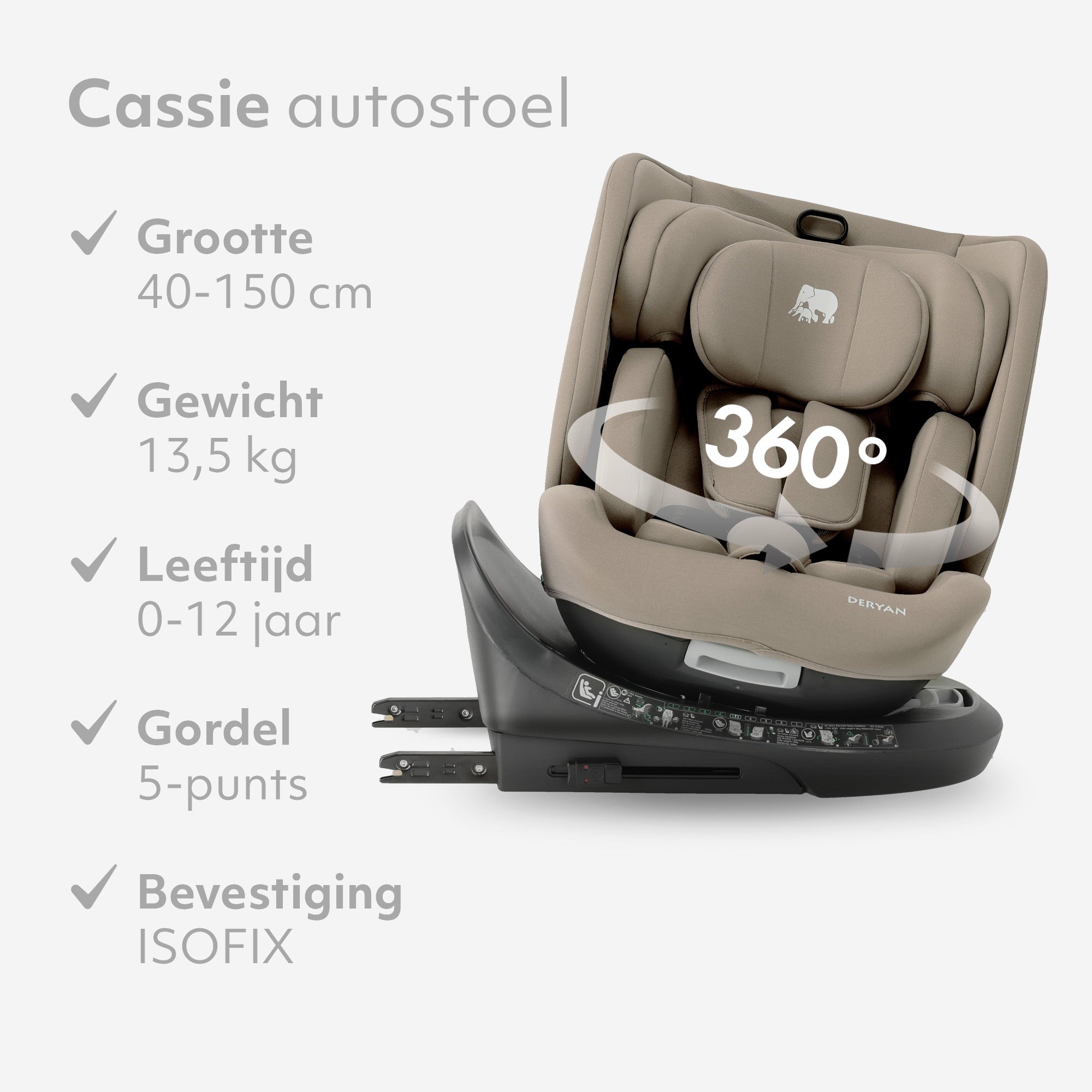 Cassie Luxe i-Size/Isofix 360° Car Seat 40–150 cm – 0–36 kg – Truffle Sand
