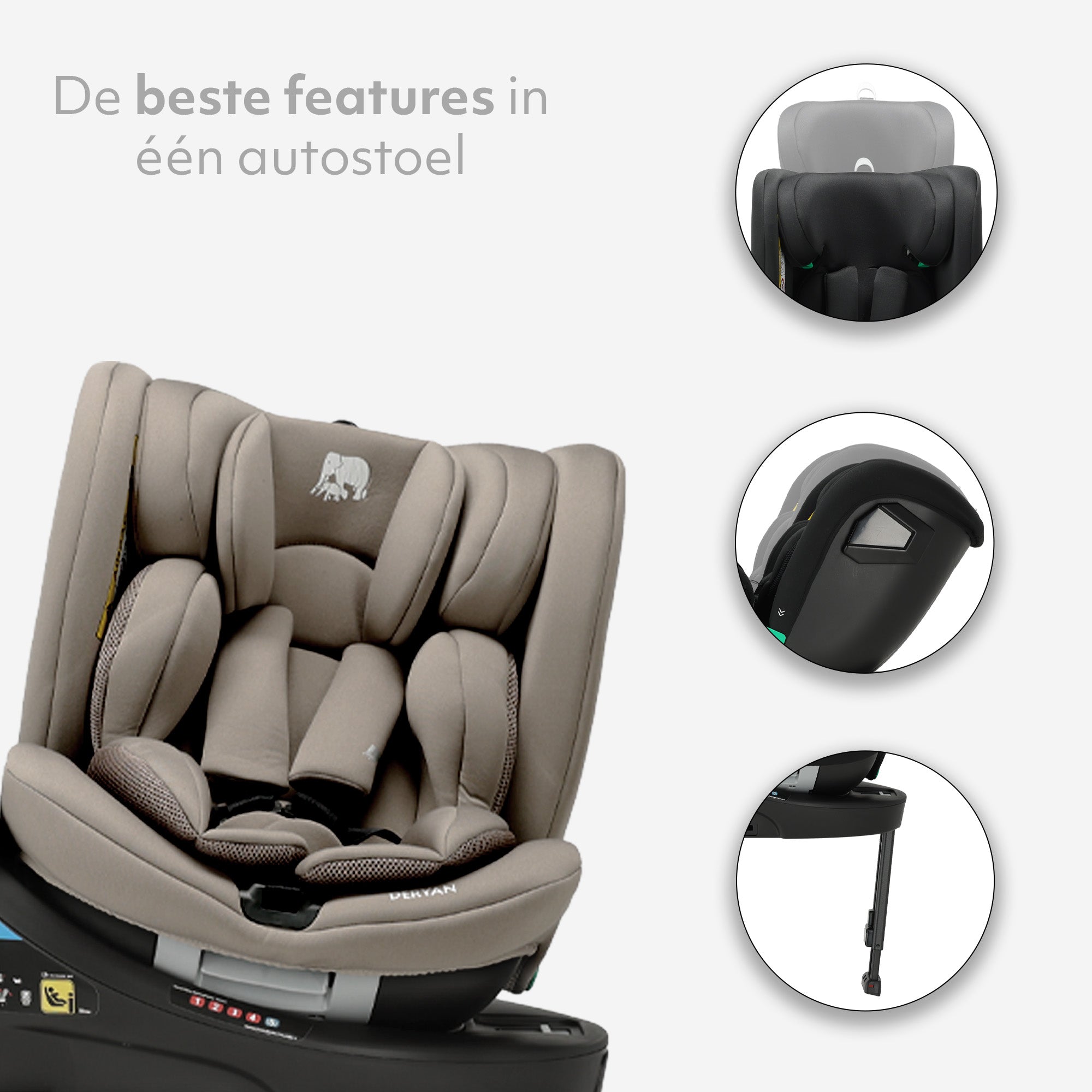 Chase Luxe i-Size/Isofix 360° Support Leg Car Seat 40–150 cm – 0–36 kg – Truffle Sand