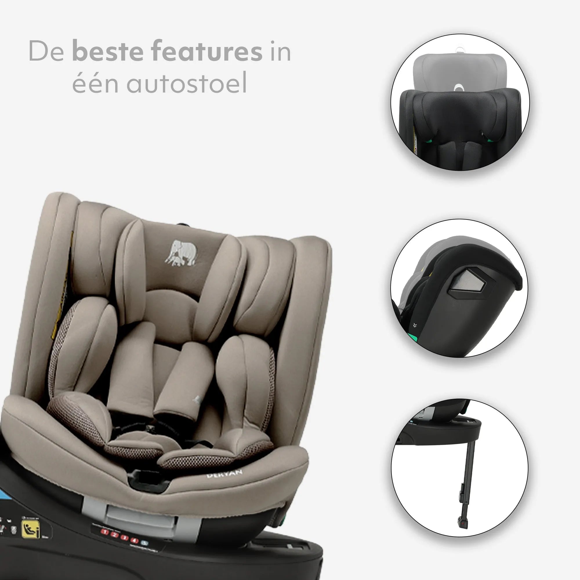 Chase Luxe i-Size/Isofix 360°-Stützfuß-Autokindersitz 40–150 cm – 0–36 kg – Truffle Sand