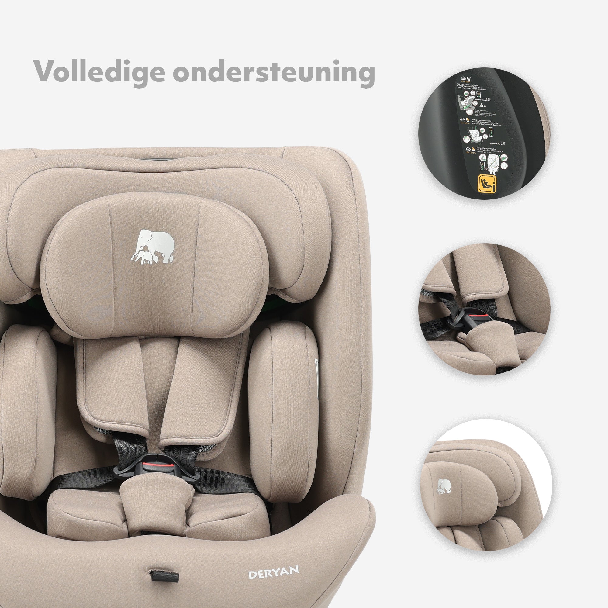 Clyde I-Size Autostoel - Geschikt vanaf 40 tot 150 cm - Groep 0/1/2/3 - Te bevestigen met gordel - Nougat