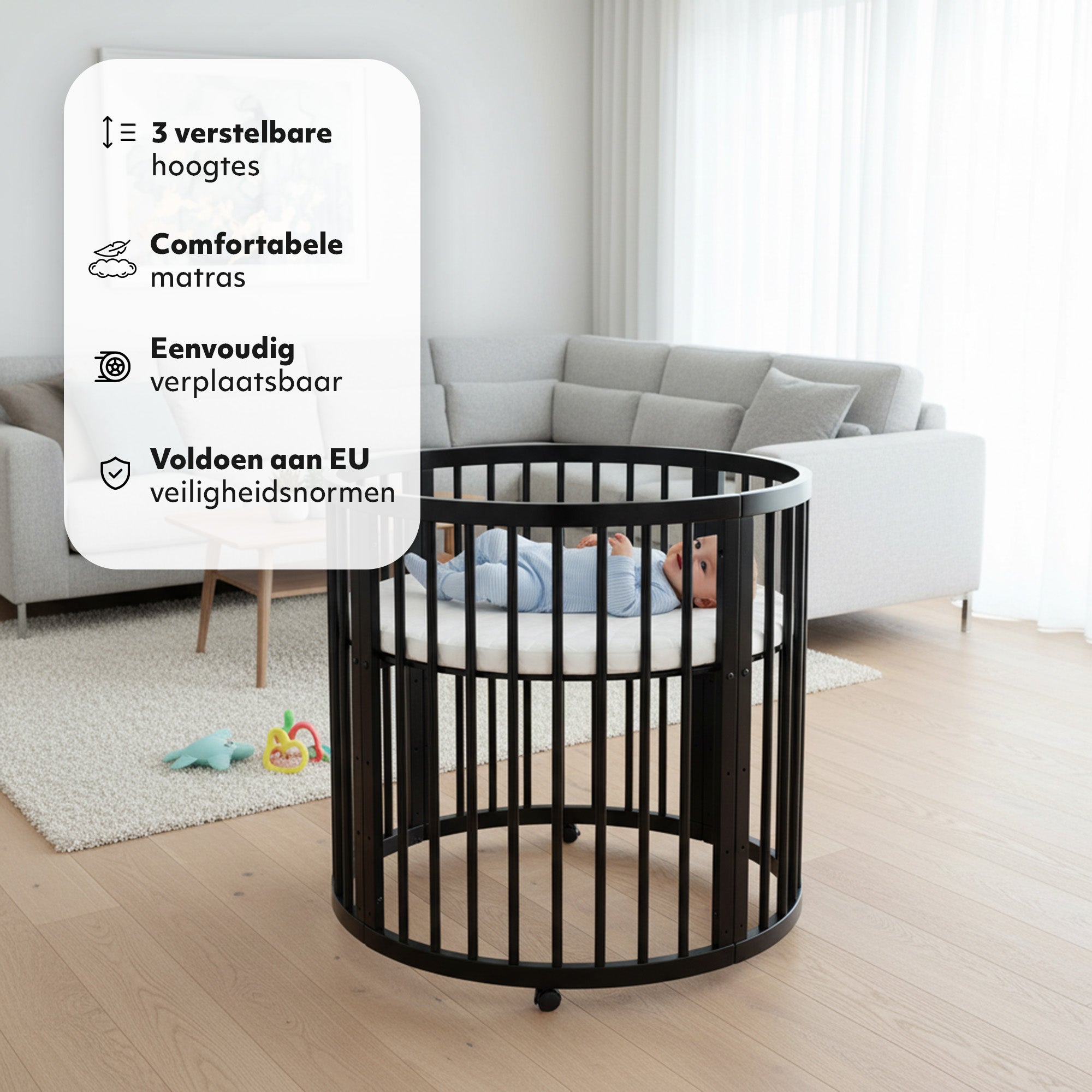 De DERYAN Willow houten box is bedoeld voor gebruik door baby’s en peuters tijdens spelen en rustmomenten. Het model is gemaakt van hout en heeft een ronde vorm met gesloten zijden. De box is geschikt voor gebruik binnenshuis.