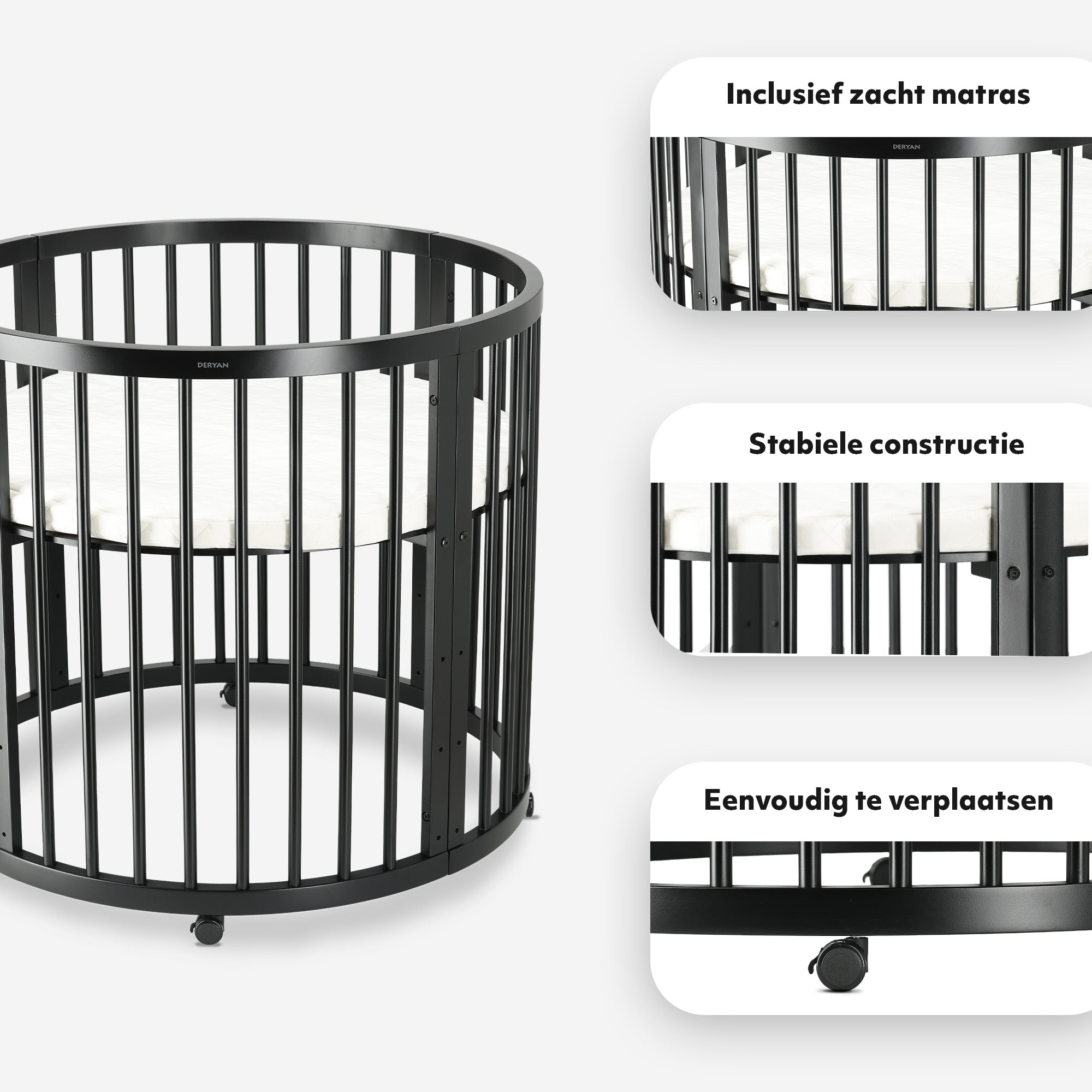 De DERYAN Willow houten box is bedoeld voor gebruik door baby’s en peuters tijdens spelen en rustmomenten. Het model is gemaakt van hout en heeft een ronde vorm met gesloten zijden. De box is geschikt voor gebruik binnenshuis.