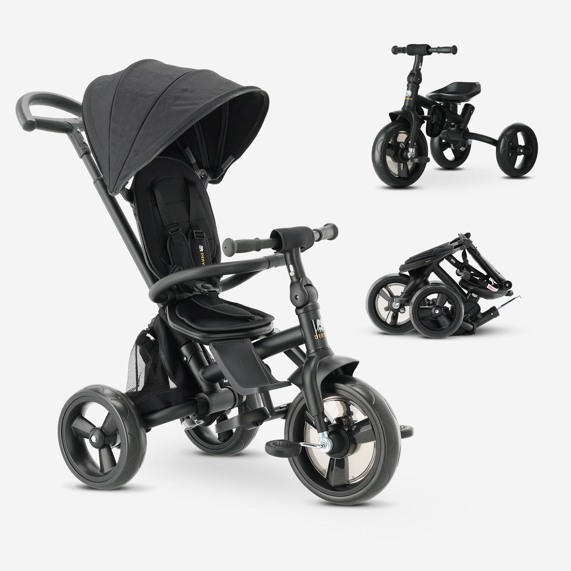 Explorer Luxe Tricycle with push bar - Foldable with basket black