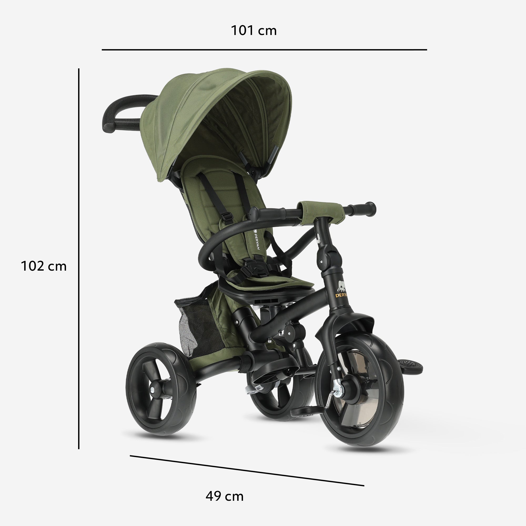 Explorer Luxe Driewieler met duwstang - Opvouwbaar met mandje groen