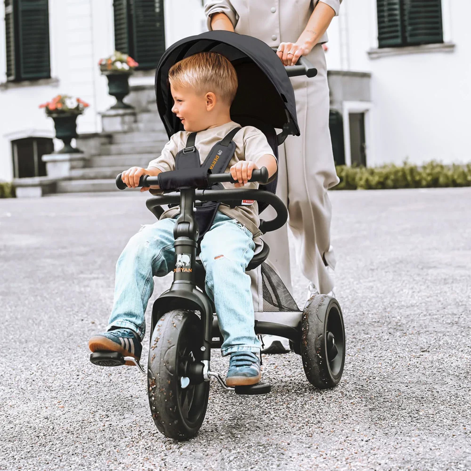 Tricycle évolutif Bébé 4 En 1 - De 18 Mois à 25kg, Avec Barre De Poussée, Toit Et Repose-pieds Réglables