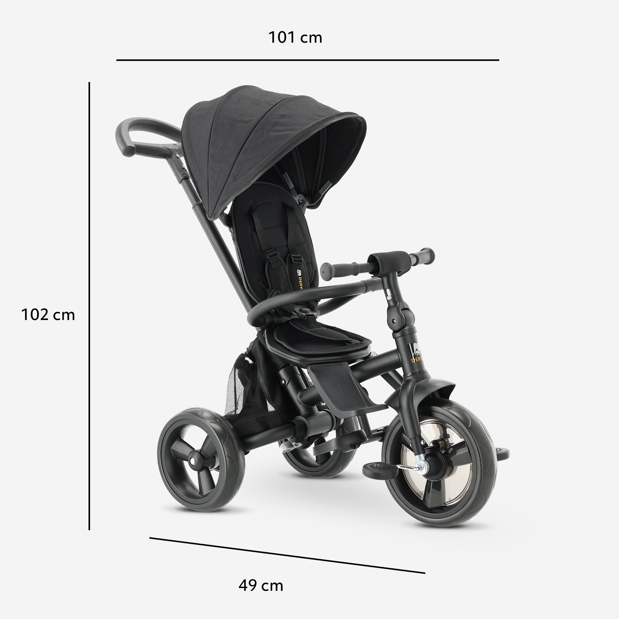 Explorer Luxe Tricycle with push bar - Foldable with basket black