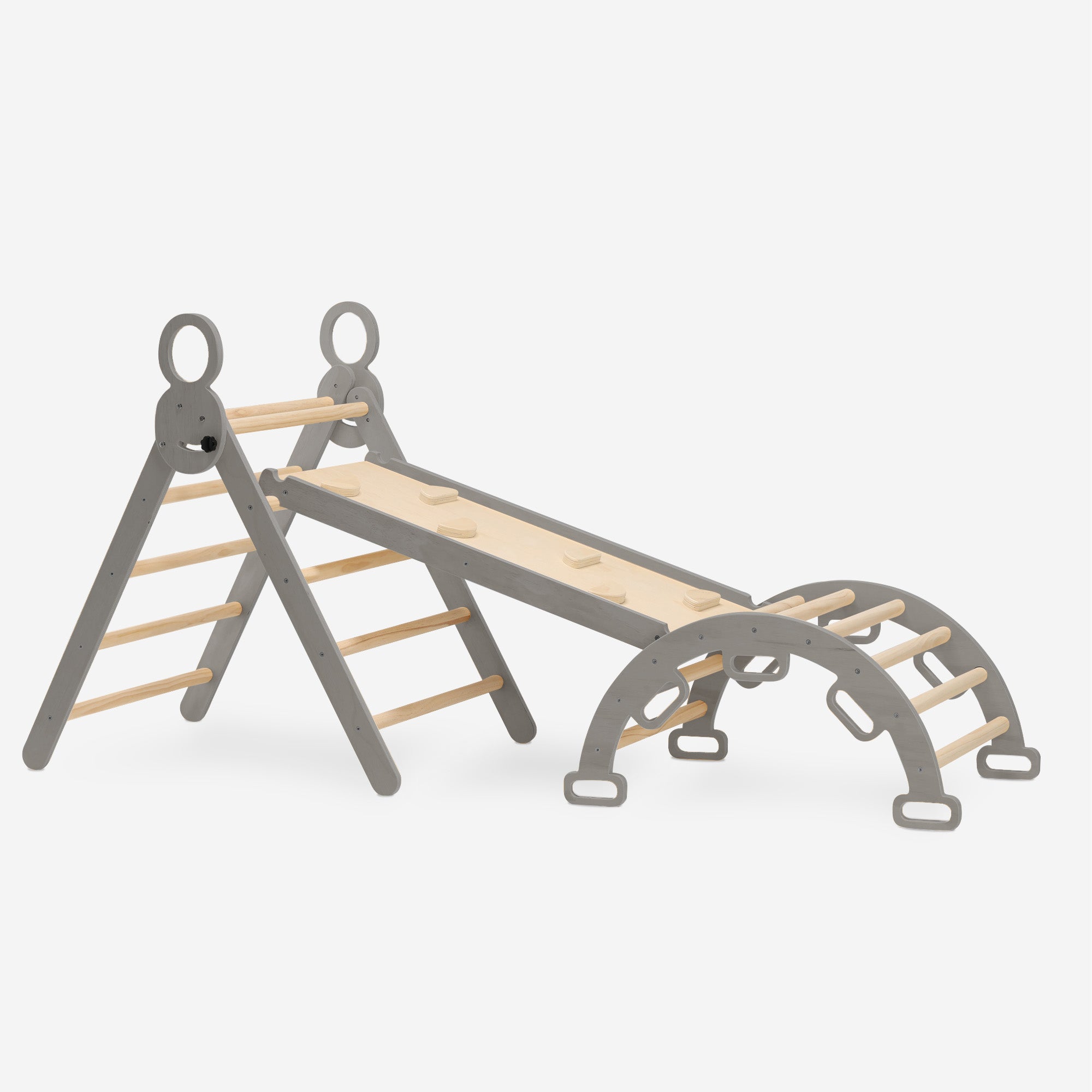 Luxury XXL Climbing Rack - Foldable Triangle + Climbing Arch + Slope with Slide Gray