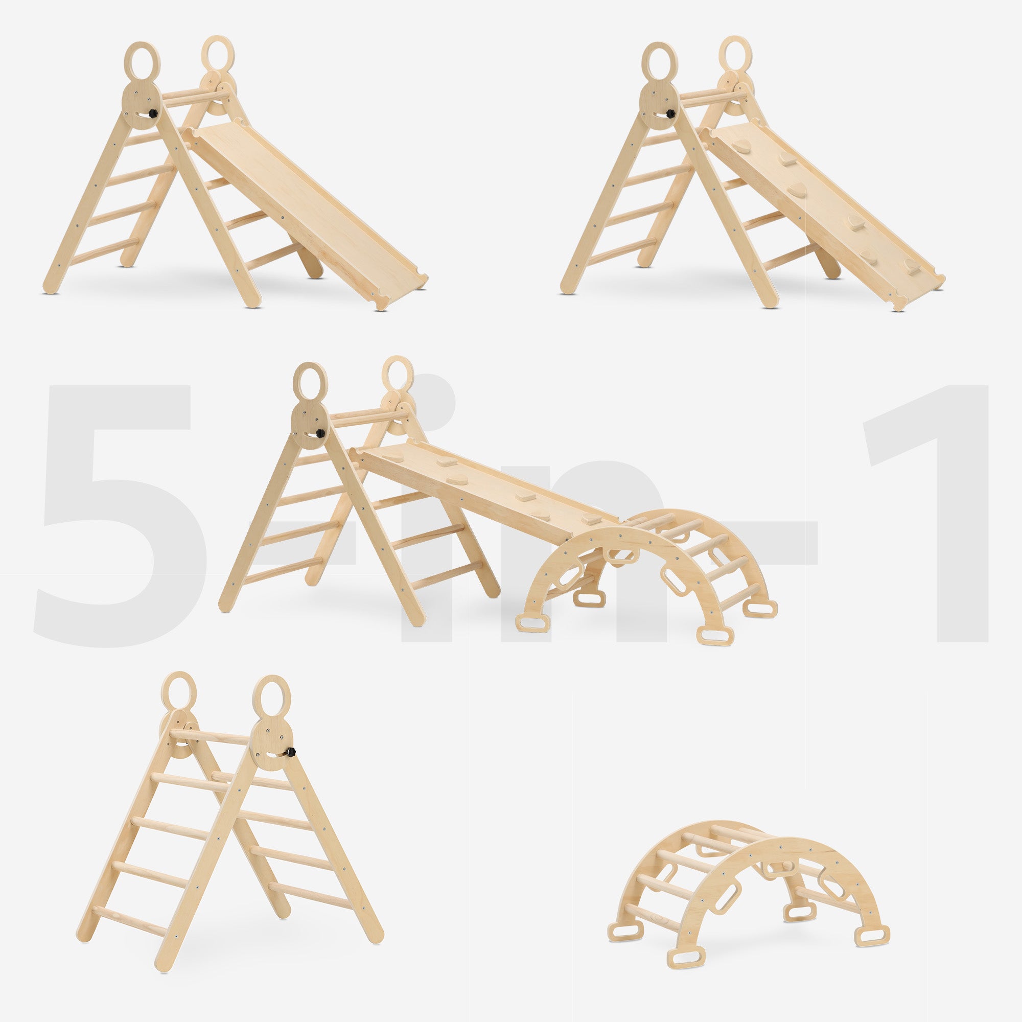 Luksus XXL Klatrestativ - Sammenleggbar Trekant + Klatrebue + Rampe med Sklie