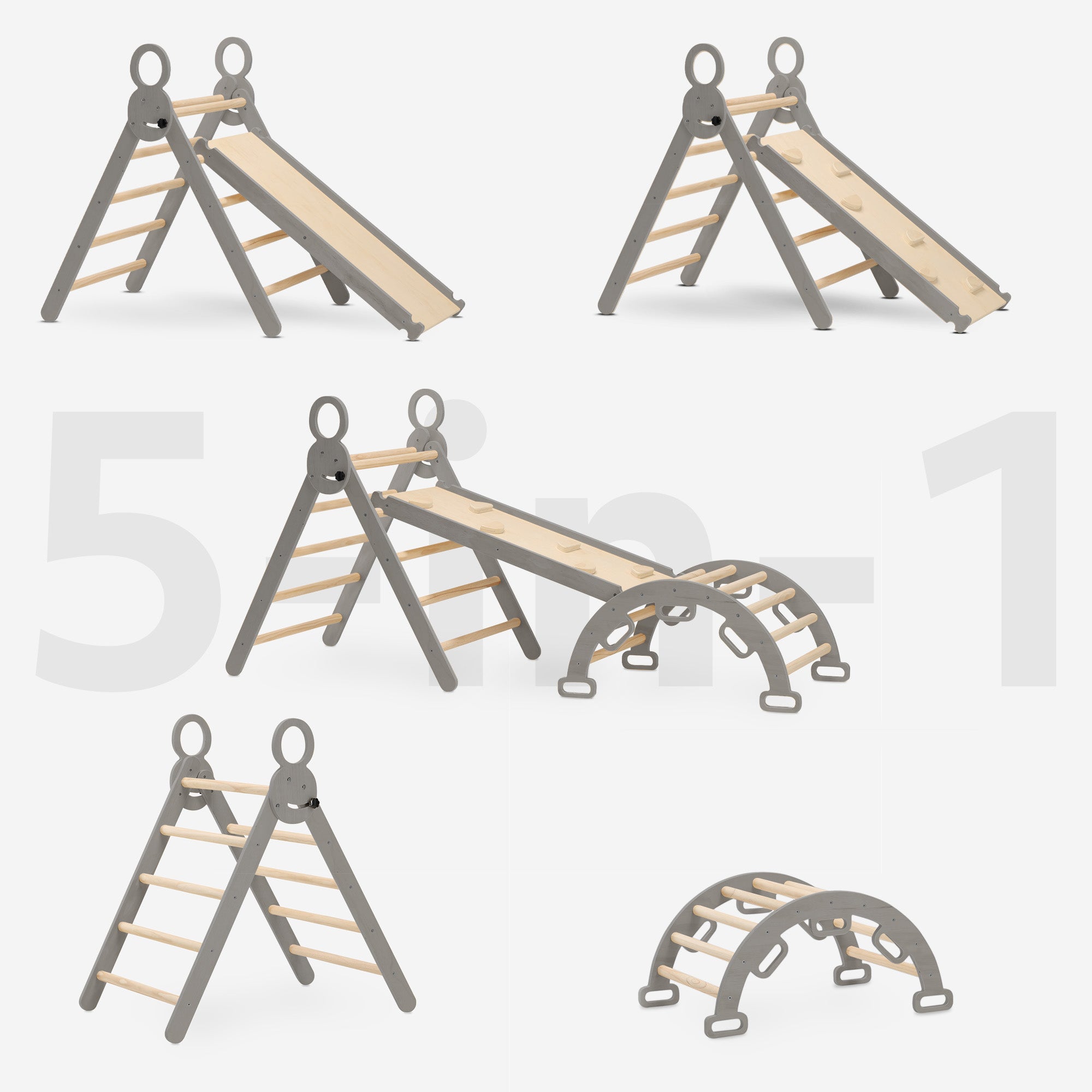 Luxury XXL Climbing Rack - Foldable Triangle + Climbing Arch + Slope with Slide Gray