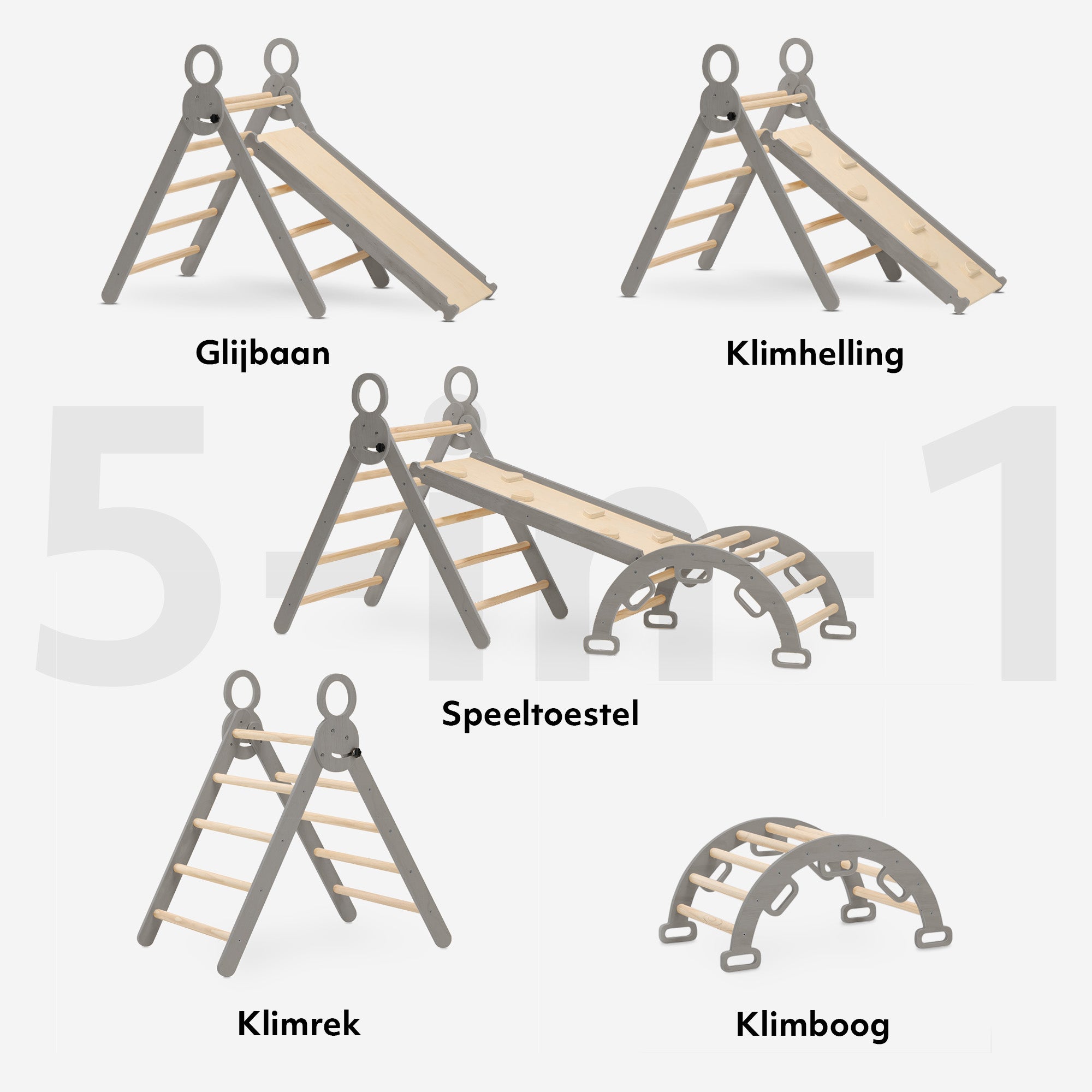 Luxury XXL Climbing Rack - Foldable Triangle + Climbing Arch + Slope with Slide Gray