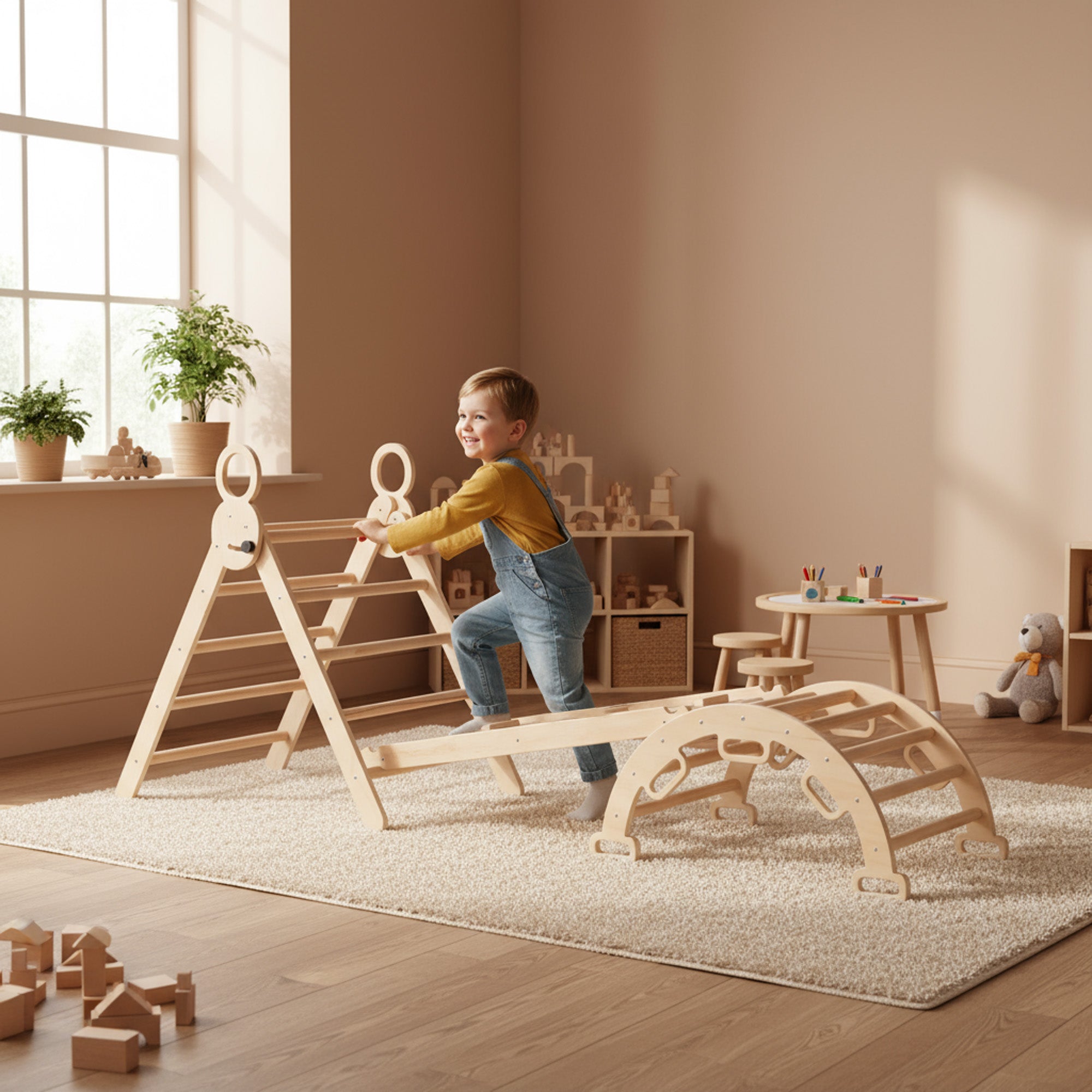 Estructura de escalada XXL de lujo - Triángulo plegable + Arco de escalada + Rampa con tobogán