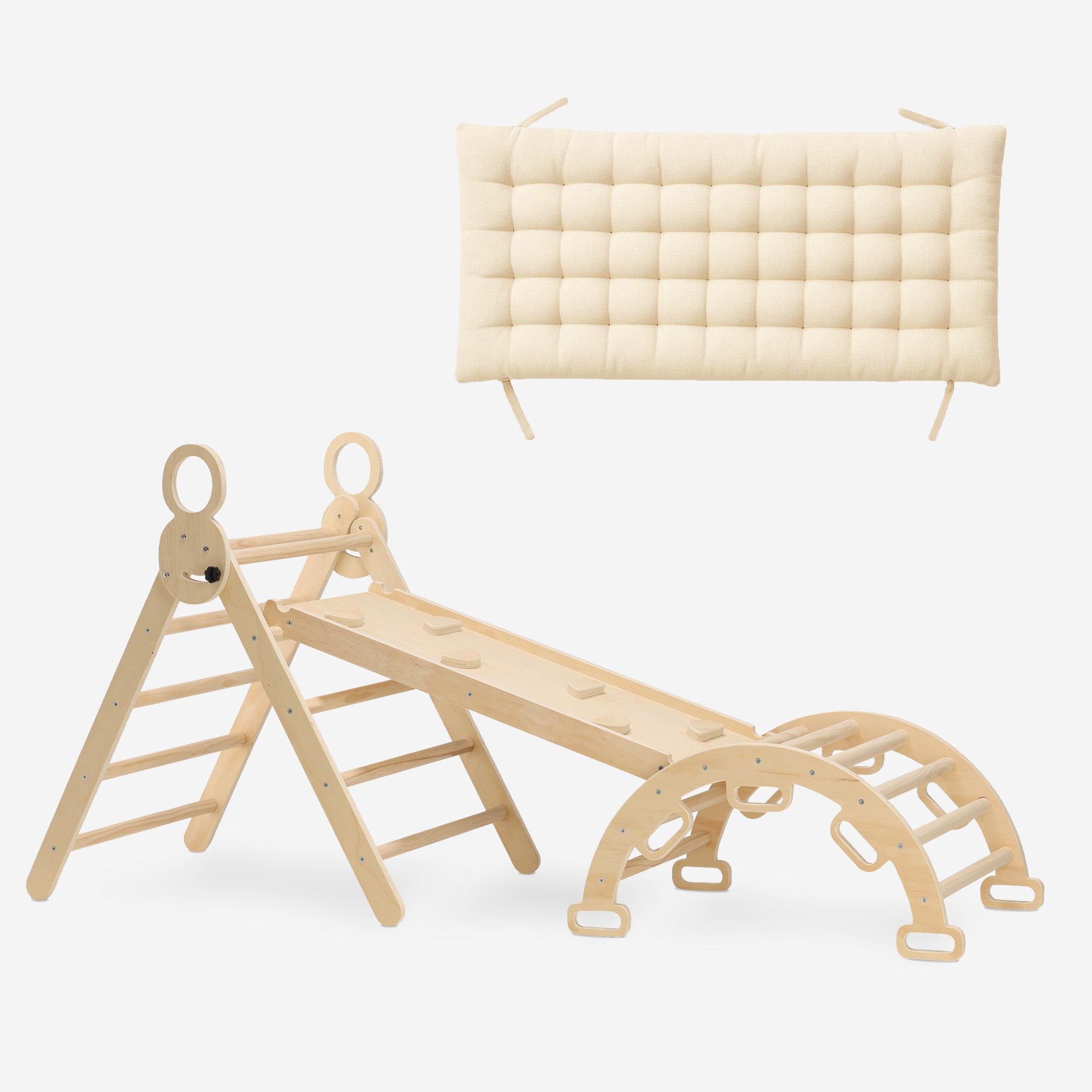 Luksus XXL-klatrestativ - Sammenklappelig trekant + Klatrebue + Skråning med rutsjebane - Inklusive pude