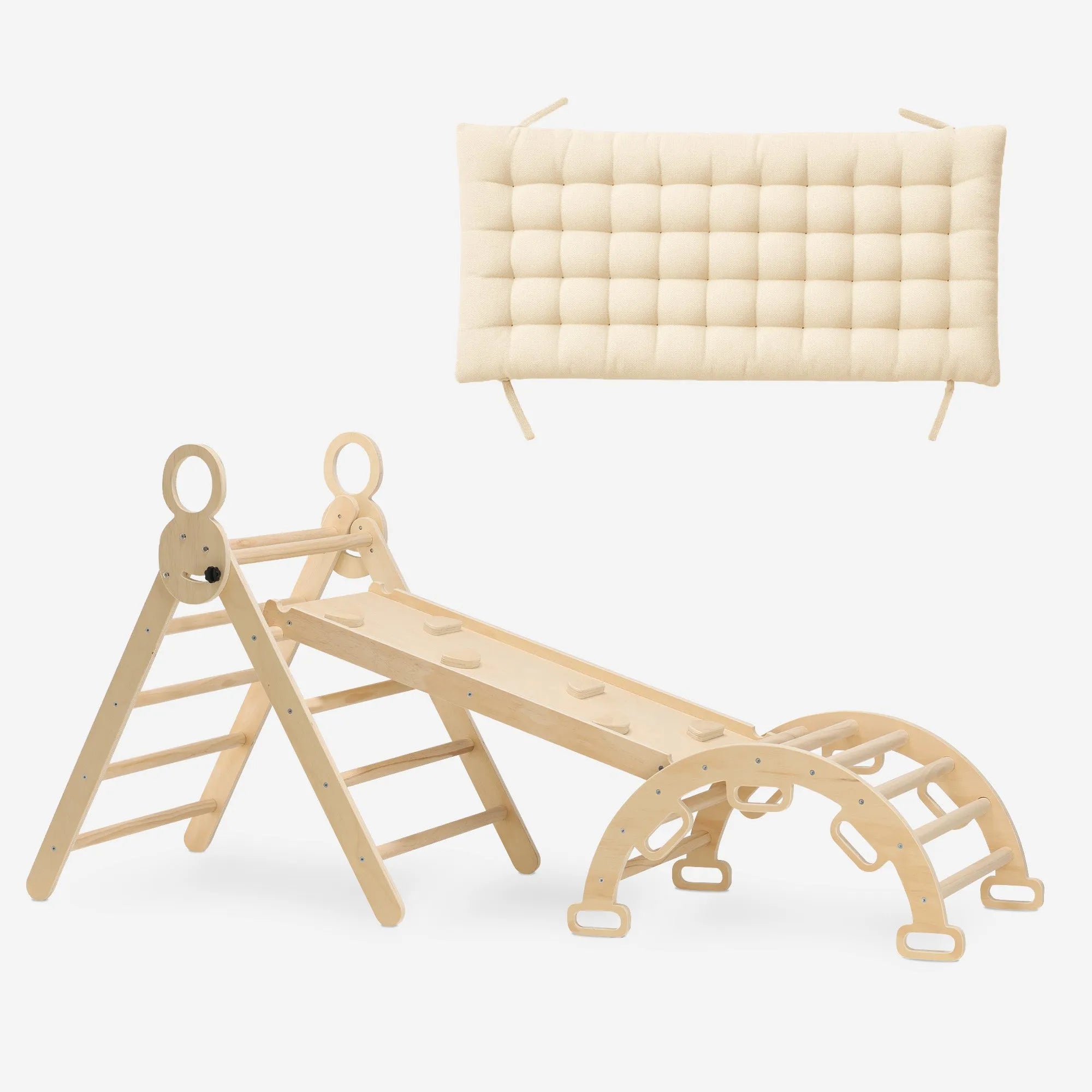 Luksuriøst XXL klatrestativ - Sammenleggbar trekant + klatrebue + rampe med sklie - Inkluderer pute