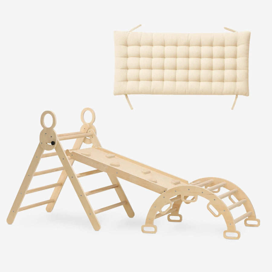 Cadre d'escalade XXL de luxe - Triangle pliable + Arche d'escalade + Pente avec toboggan - Coussin inclus