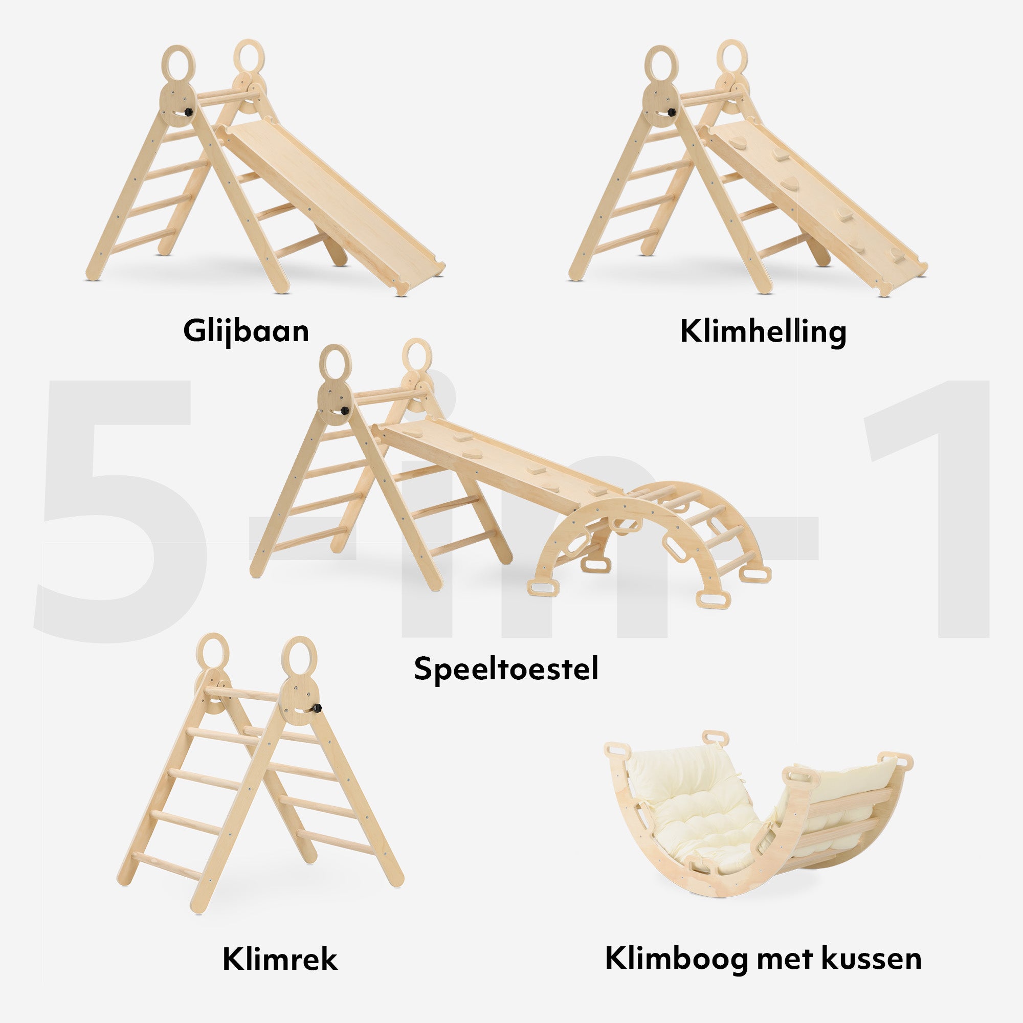 Luksus XXL-klatrestativ - Sammenklappelig trekant + Klatrebue + Skråning med rutsjebane - Inklusive pude