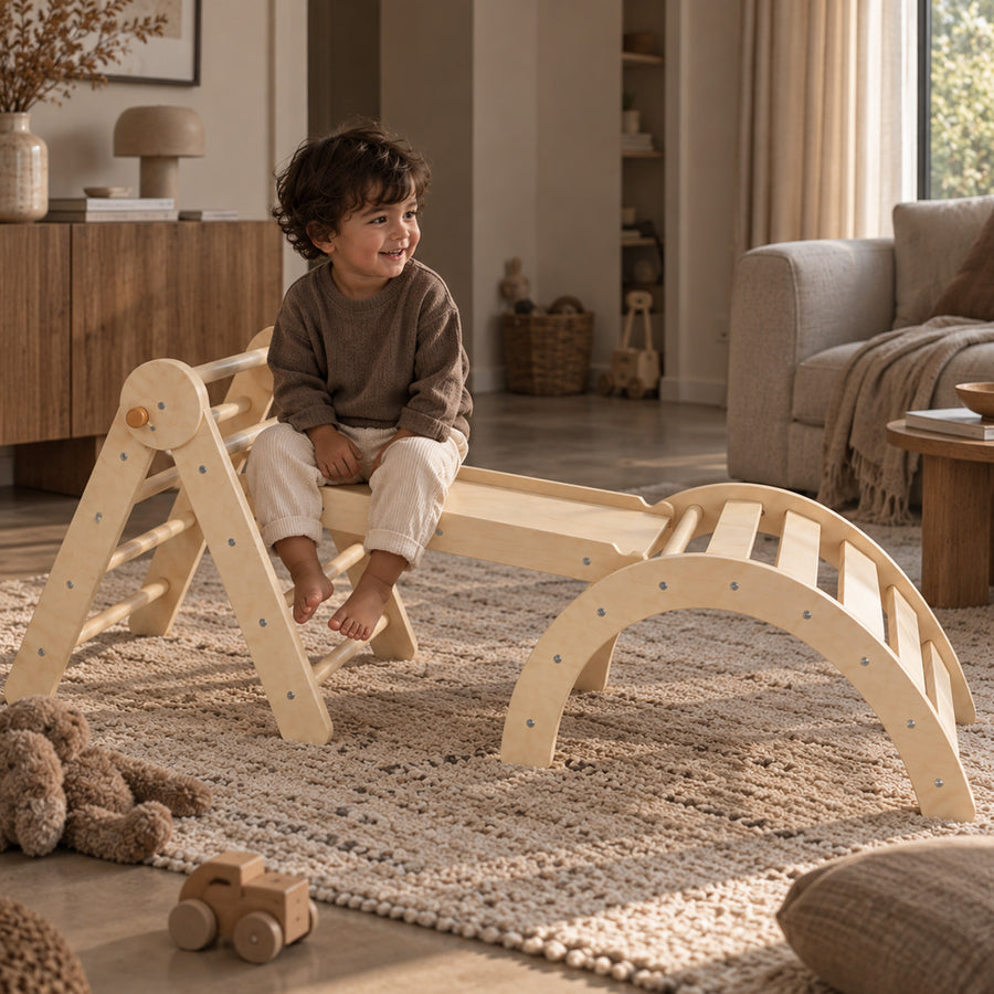 Luxury Climbing Frame - Triangle, Climbing Arch, and Slide - Includes Cushion
