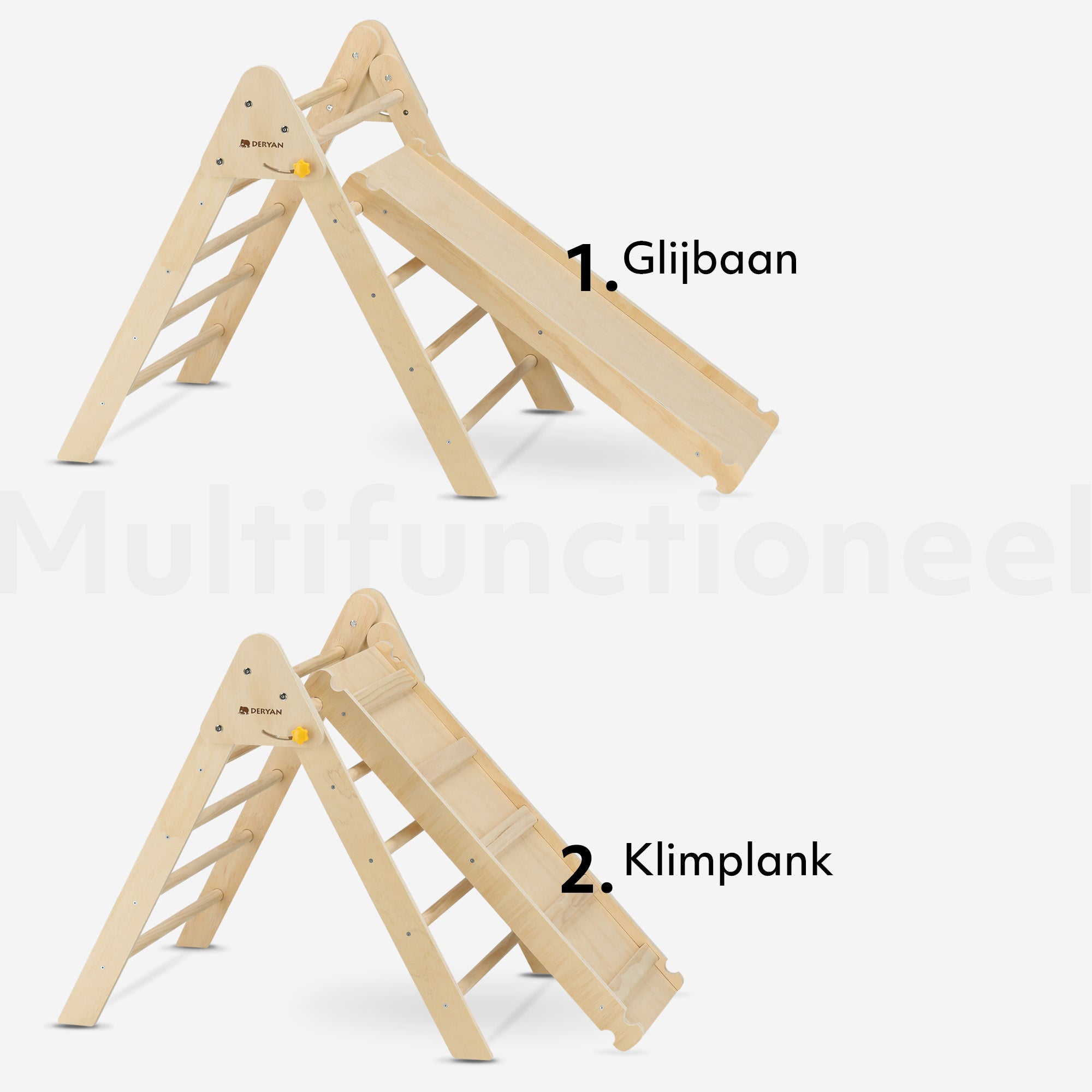 Sammenleggbar trekant med rampe og klatrestativ/sklie