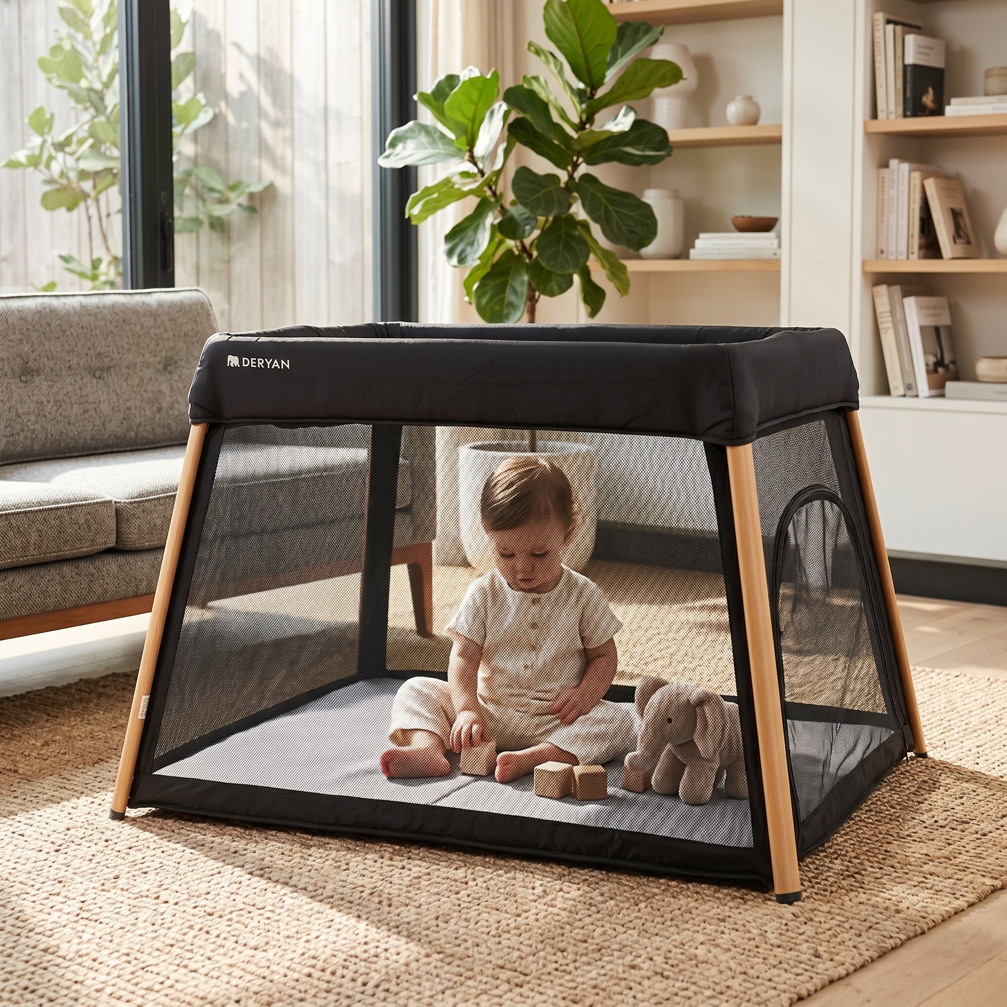 2-in-1 Campingbed en Kinderbox - Inclusief bodemverhoger - Houtlook