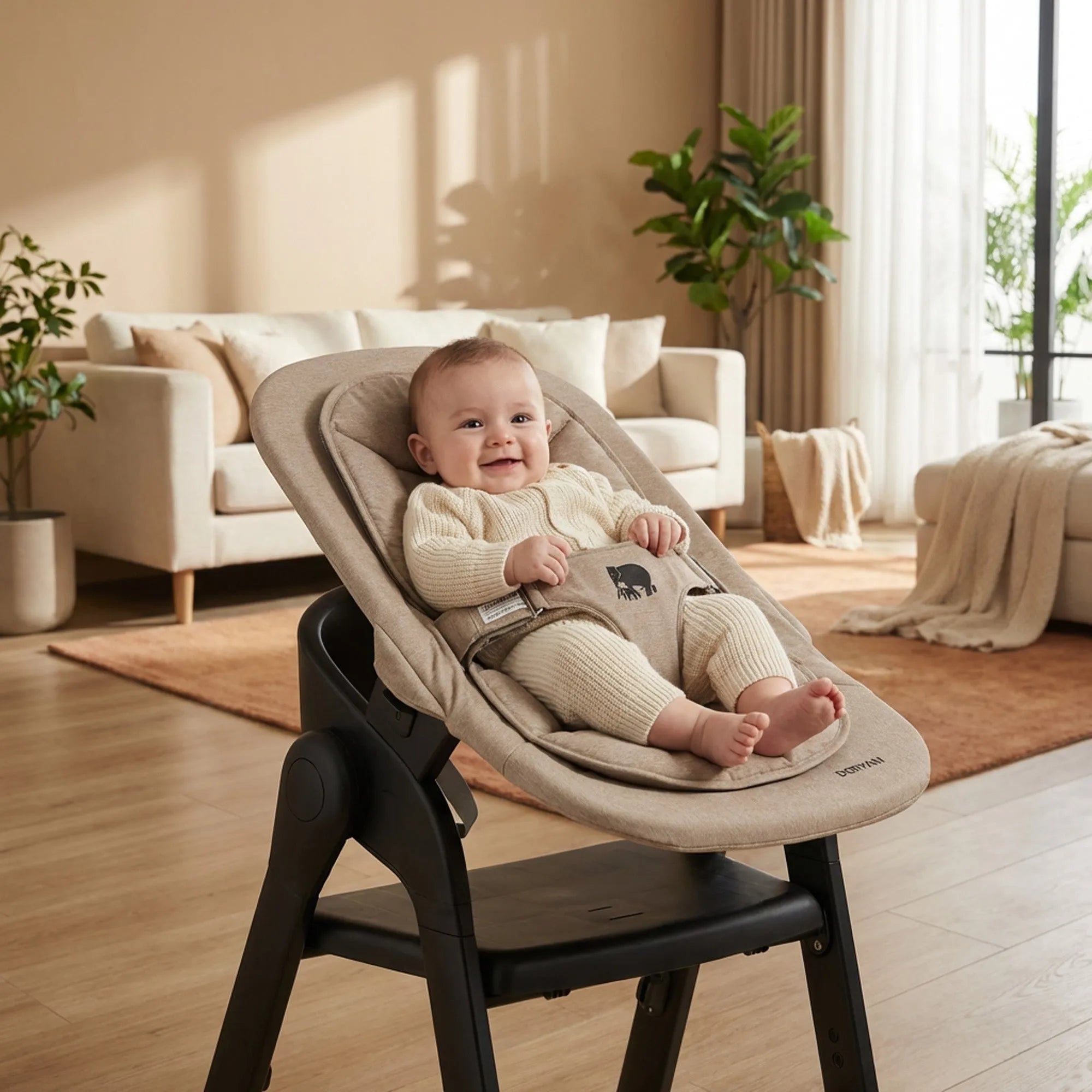 DERYAN Luxe Kinderstoel met Bouncer - Zwart/Nougat