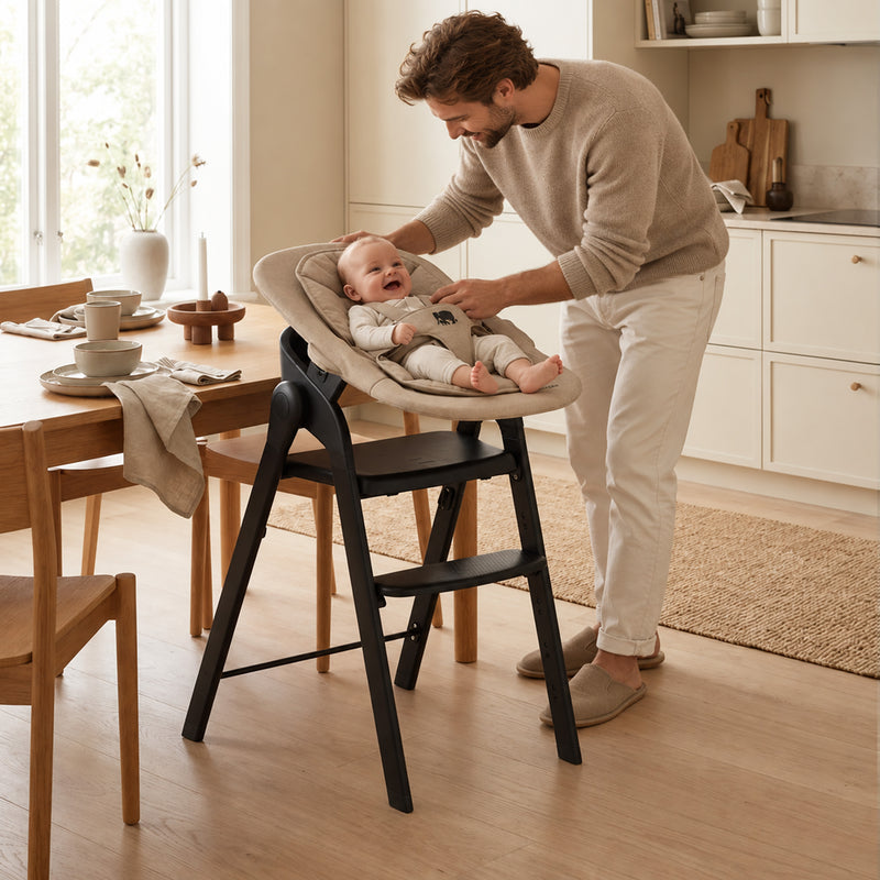 Deryan Luxury Convertible High Chair with Infant Seat and Bouncer, Black/Nougat Sand