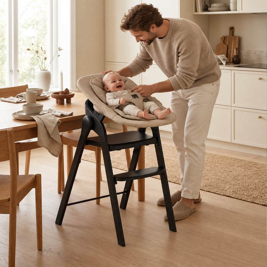 Deryan Luxury Convertible High Chair with Infant Seat and Bouncer, Black/Nougat Sand