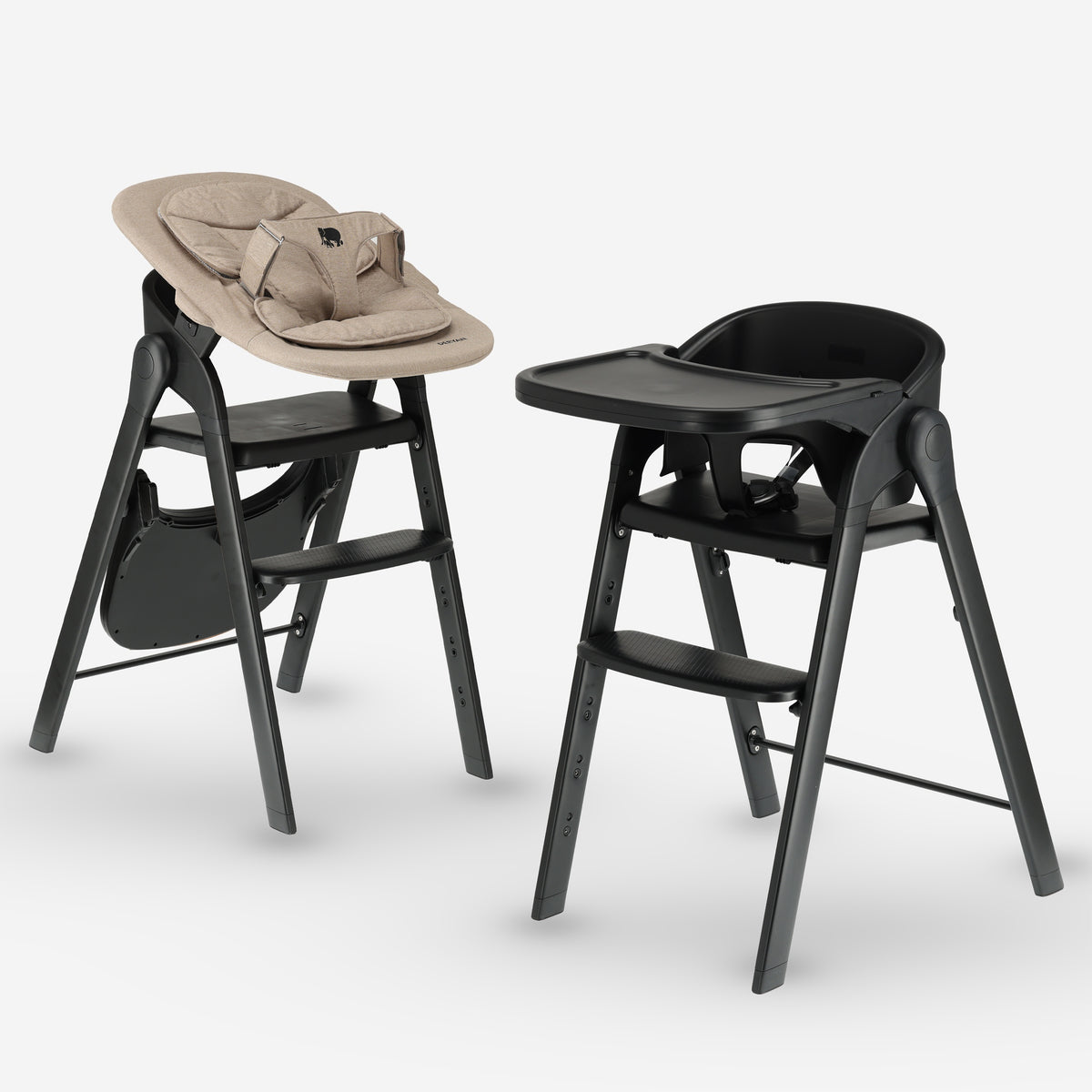 Deryan Luxury Convertible High Chair with Infant Seat and Bouncer, Black/Nougat Sand