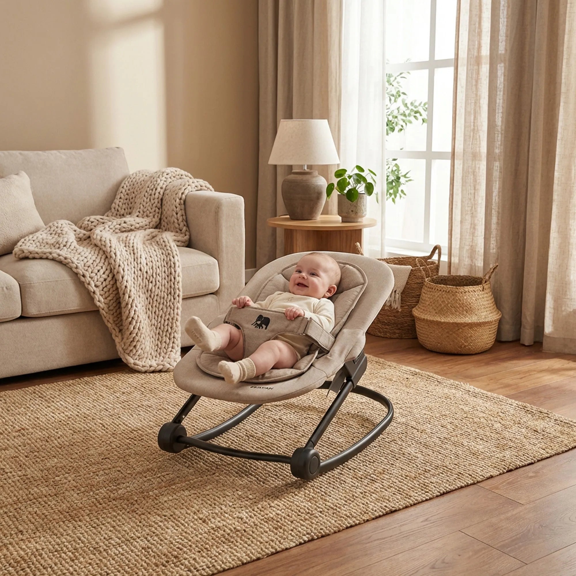 DERYAN Luxe Kinderstoel met Bouncer - Zwart/Nougat