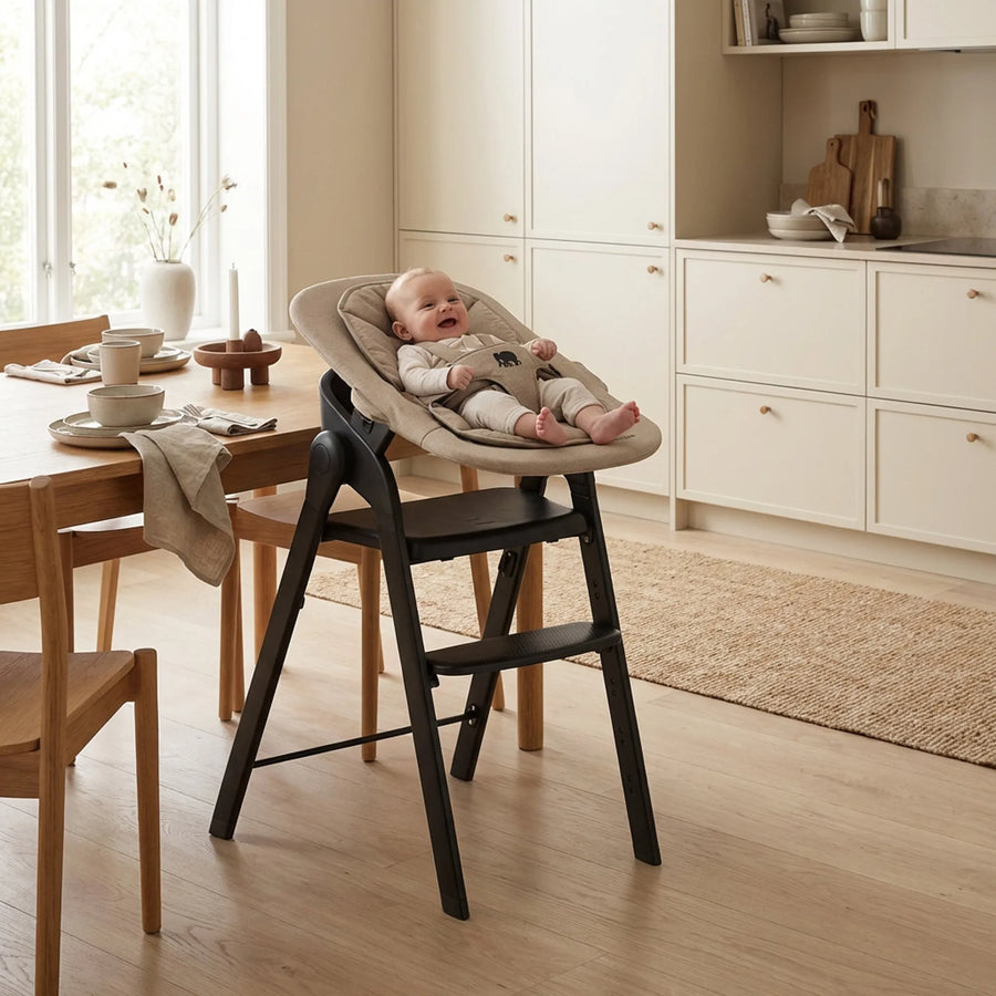 Chaise haute Deryan avec transat - Noir/Nougat