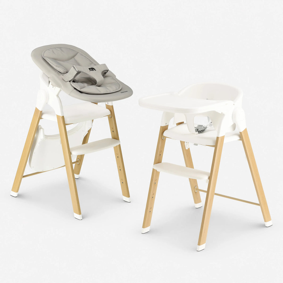 Luxuriöser Mitwachstumsstuhl mit Babysitz und Wippstuhl, Weiß / Holz