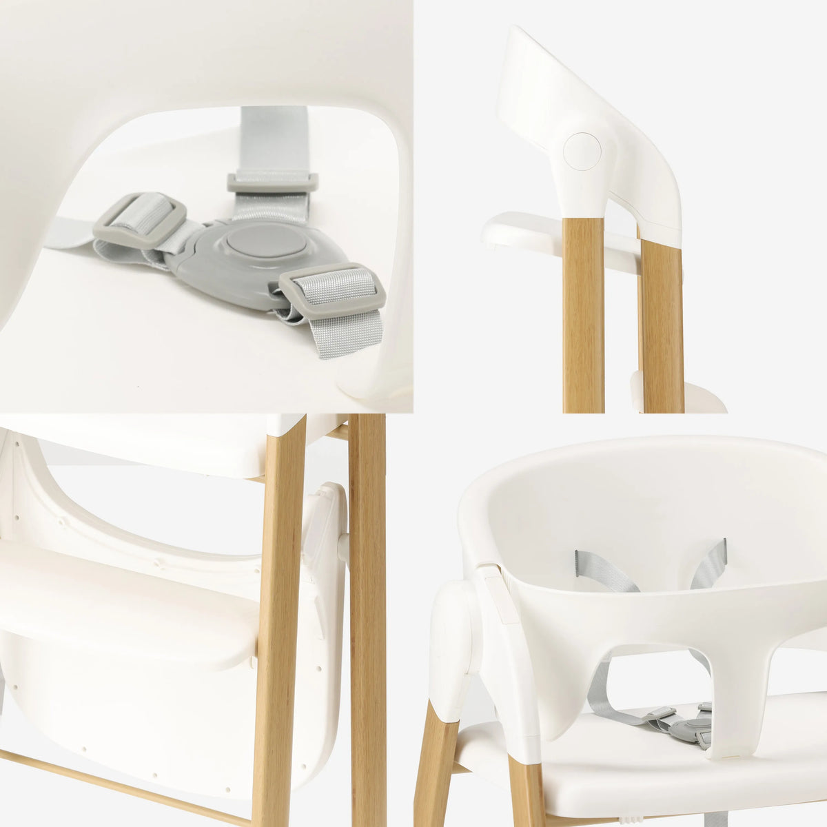 Luxuriöser Mitwachstumsstuhl mit Babysitz und Wippstuhl, Weiß / Holz