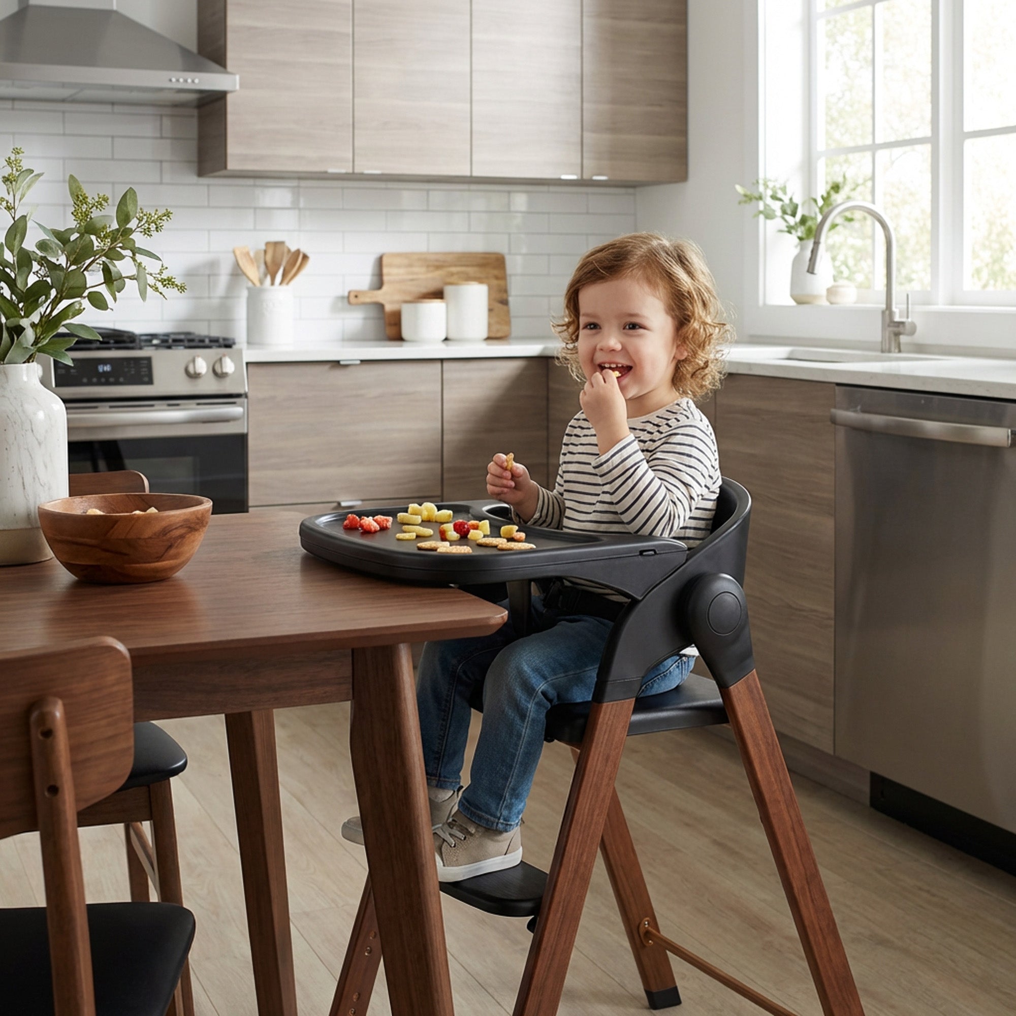 Luxus Kinderstuhl Schwarz / Holz