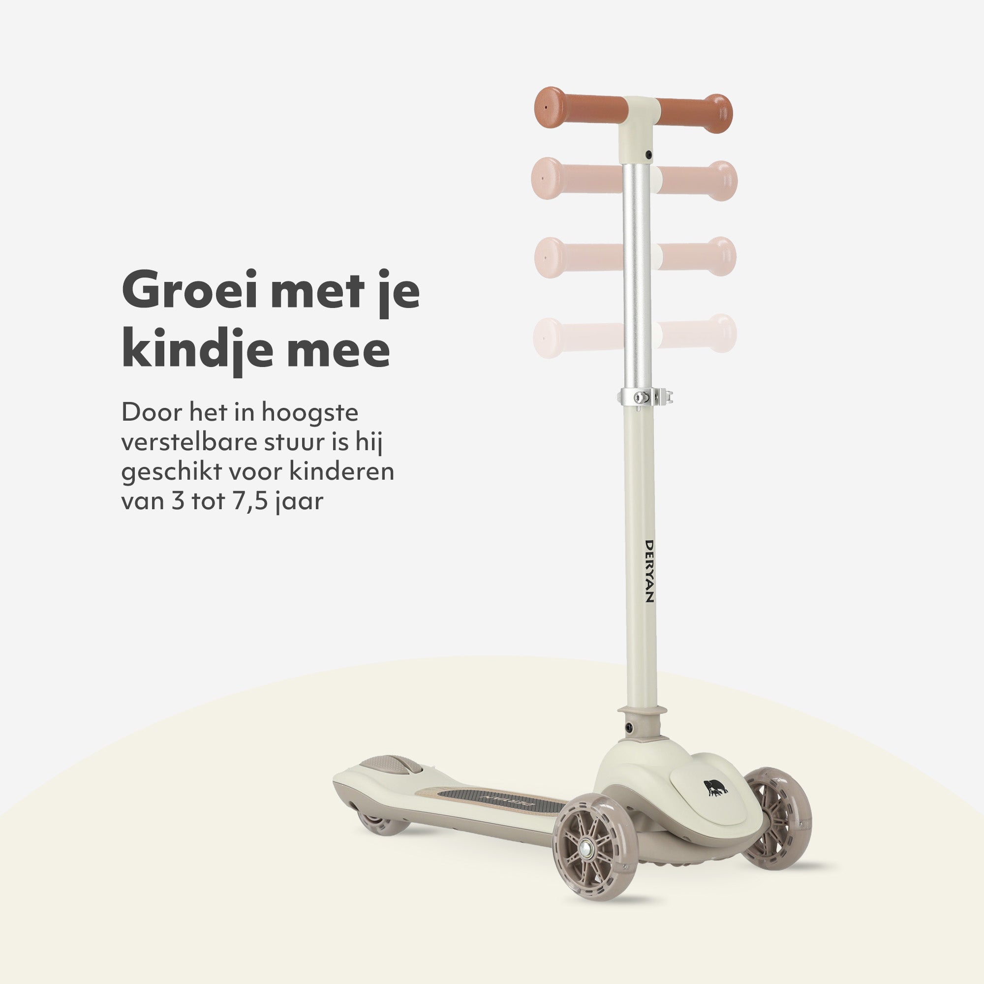 Harvey Kids scooter 3 wheels - age group 3+ - max 50kg - LED lights in the wheels - height adjustable 65-70-75-80 cm - Gray