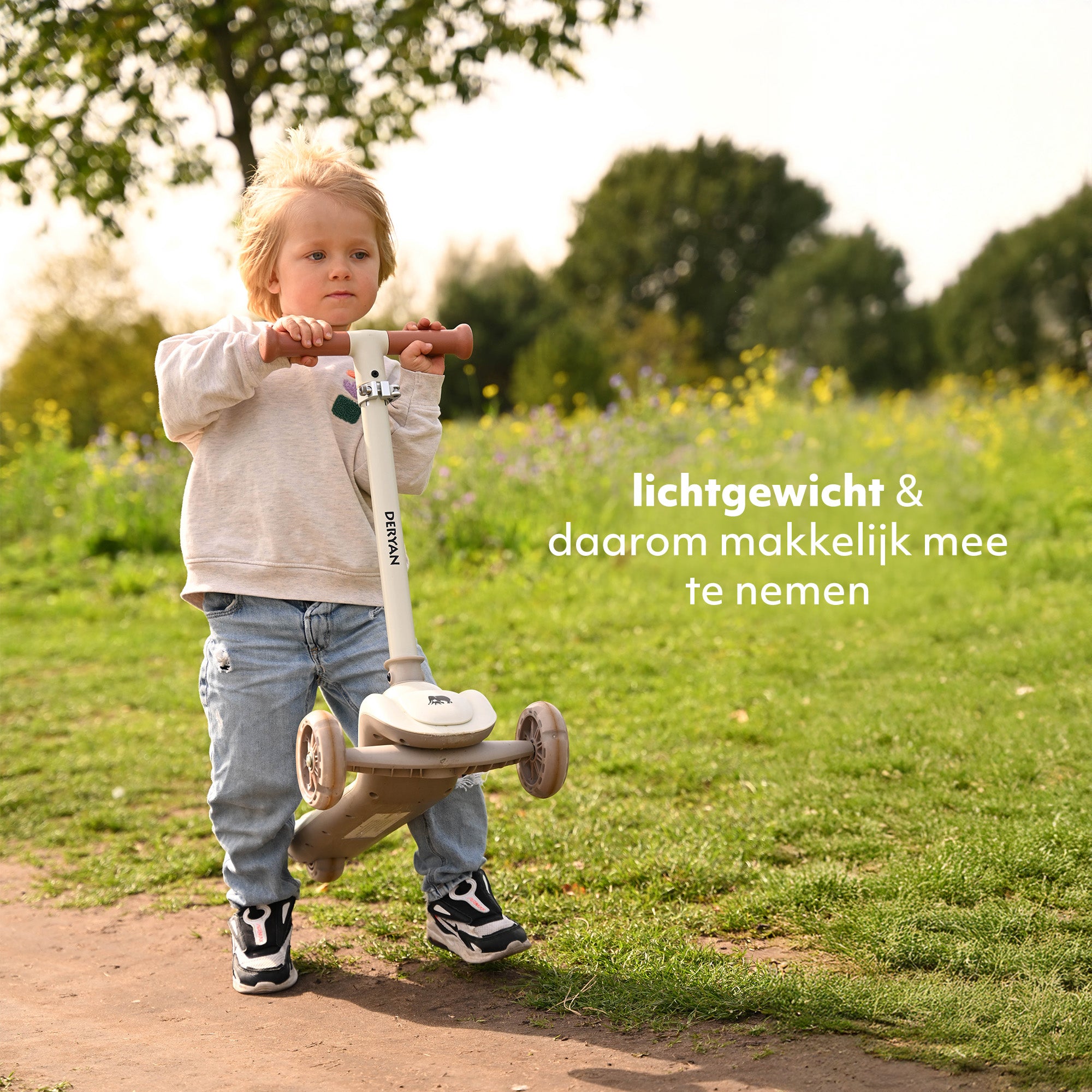 Harvey Kids scooter 3 wheels - age group 3+ - max 50kg - LED lights in the wheels - height adjustable 65-70-75-80 cm - Gray