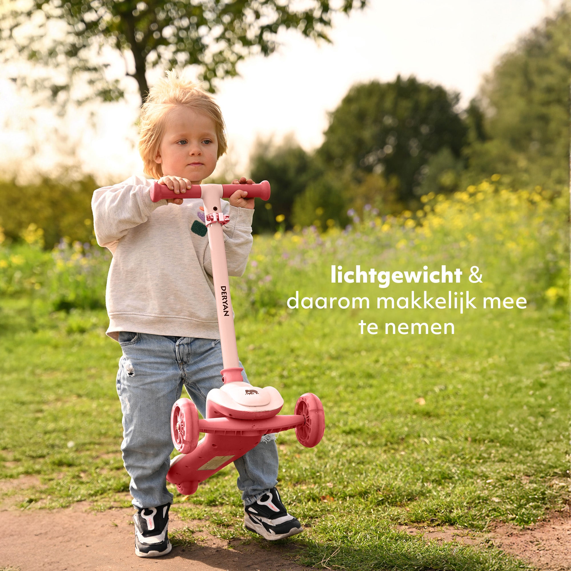 Harvey Kids scooter 3 wheels - age group 3+ - max 50kg - LED lights in the wheels - height adjustable 65-70-75-80 cm - Pink