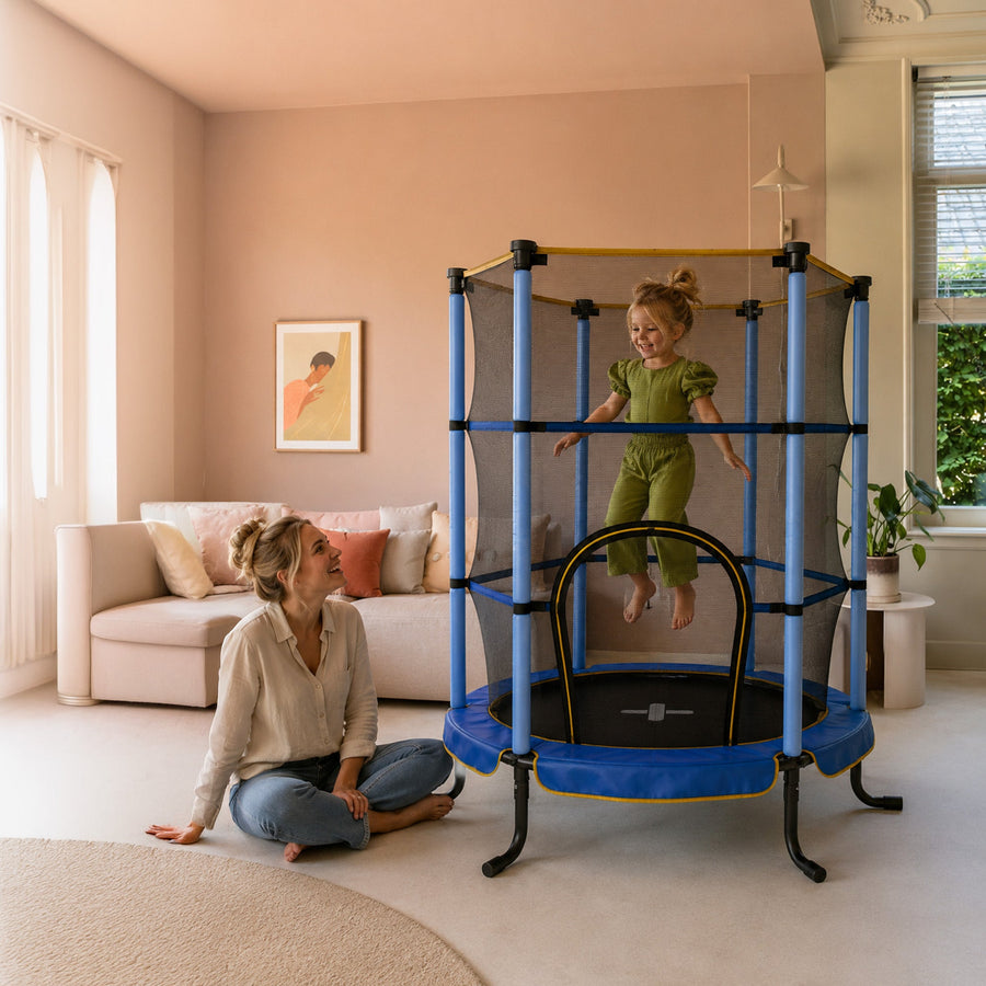 140 cm Indoor Kids' Trampoline - With Safety Net - Blue