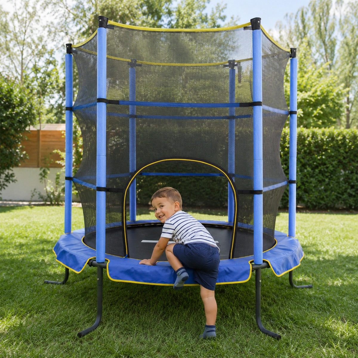 140 cm Indoor Kids' Trampoline - With Safety Net - Blue