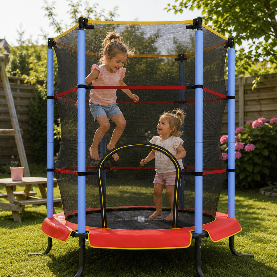 140 cm Indoor Kids' Trampoline - With Safety Net - Red
