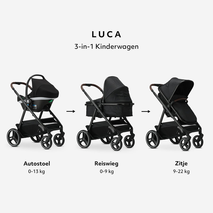 Mooiys Luca 3-in-1 Stroller - Multifunctional Stroller - Includes Car Seat - Black