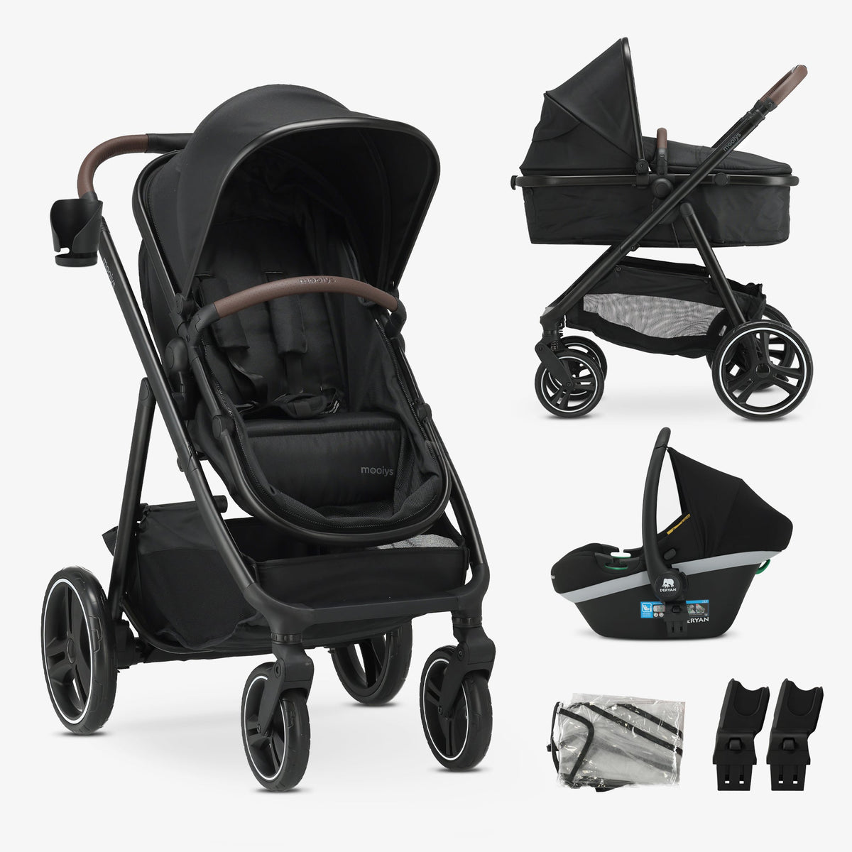 Mooiys Luca 3-in-1 Stroller - Multifunctional Stroller - Includes Car Seat - Black